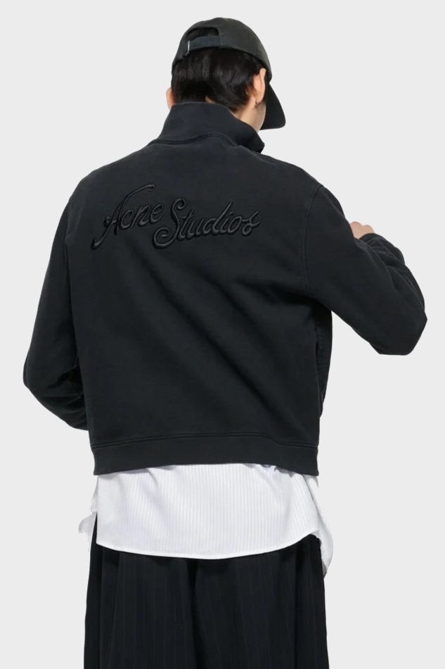 ACNE STUDIOS Zip Logo Sweatshirt in Faded Black
