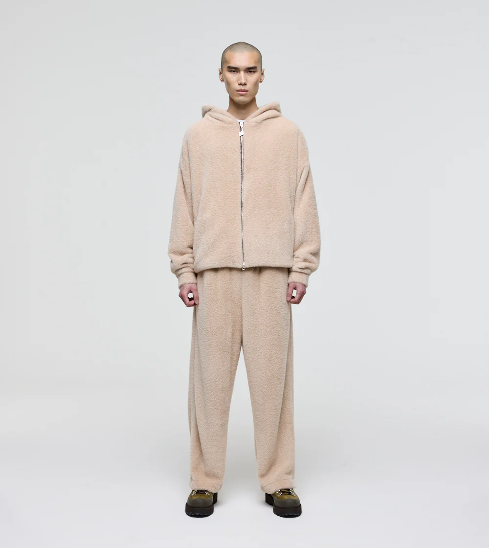 PERPLEX Fluffy Two Way Zip Hoodie in Beige