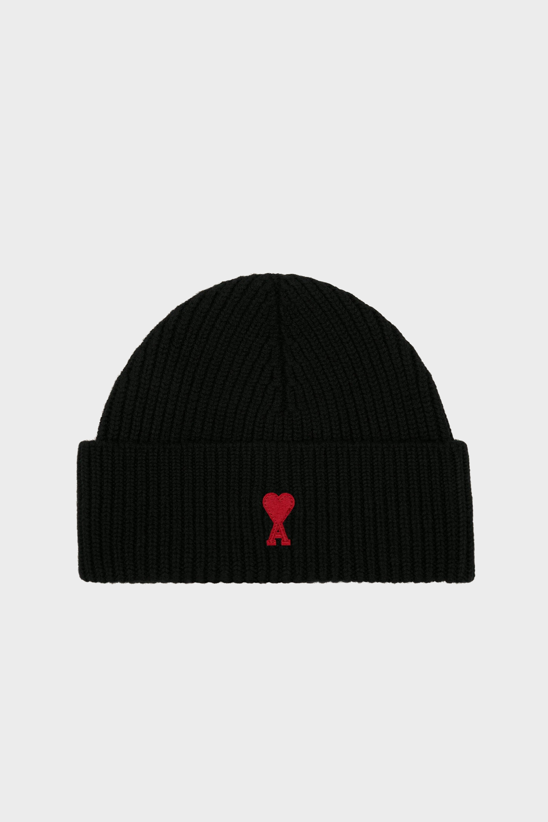 AMI PARIS de Coeur Beanie in Black/Red