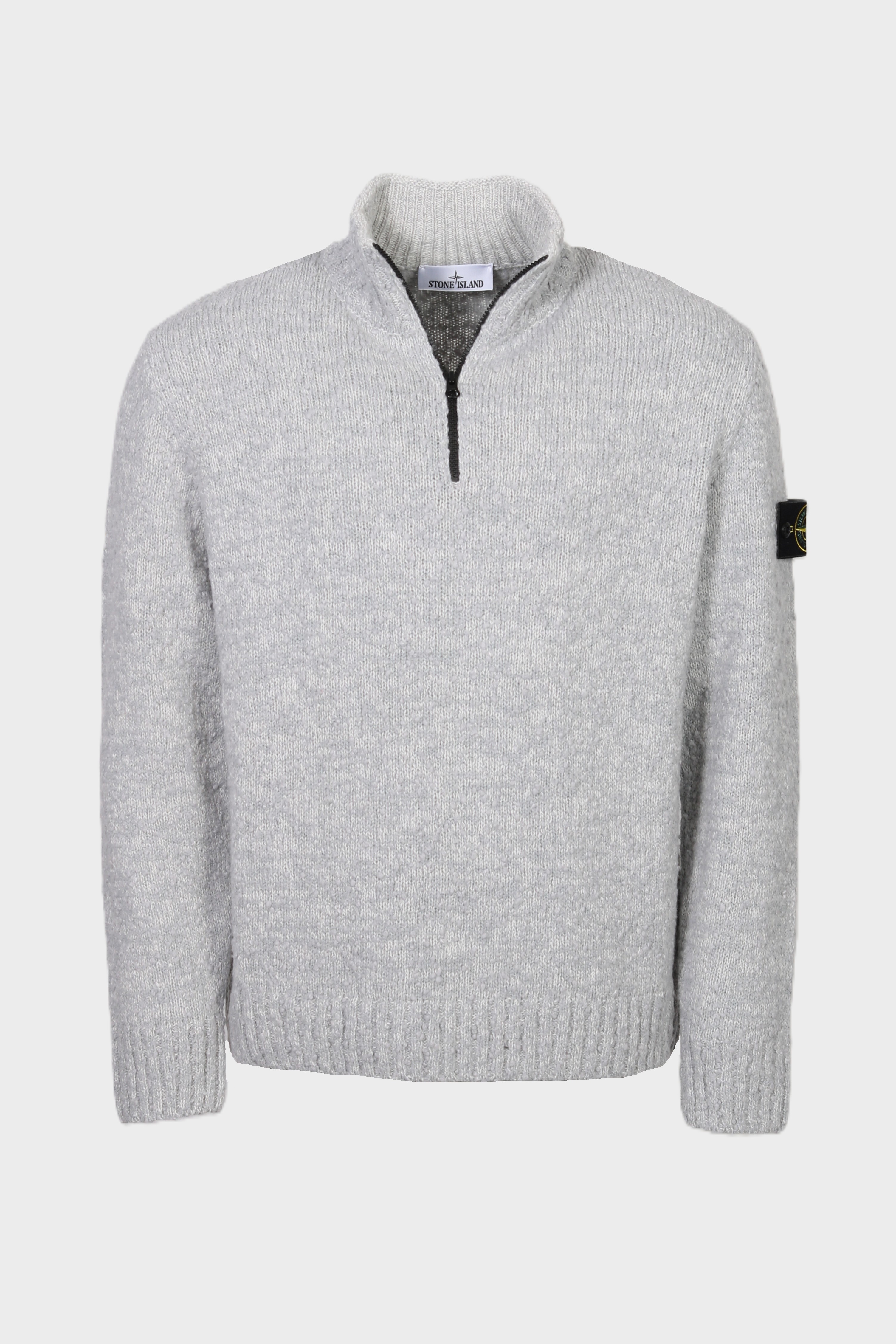 STONE ISLAND Heavy Fluffy Knit Half Zip Pullover in Light Grey Melange