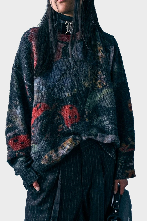 R13 Oversize Cashmere Sweater in Red Blue Black Butterfly