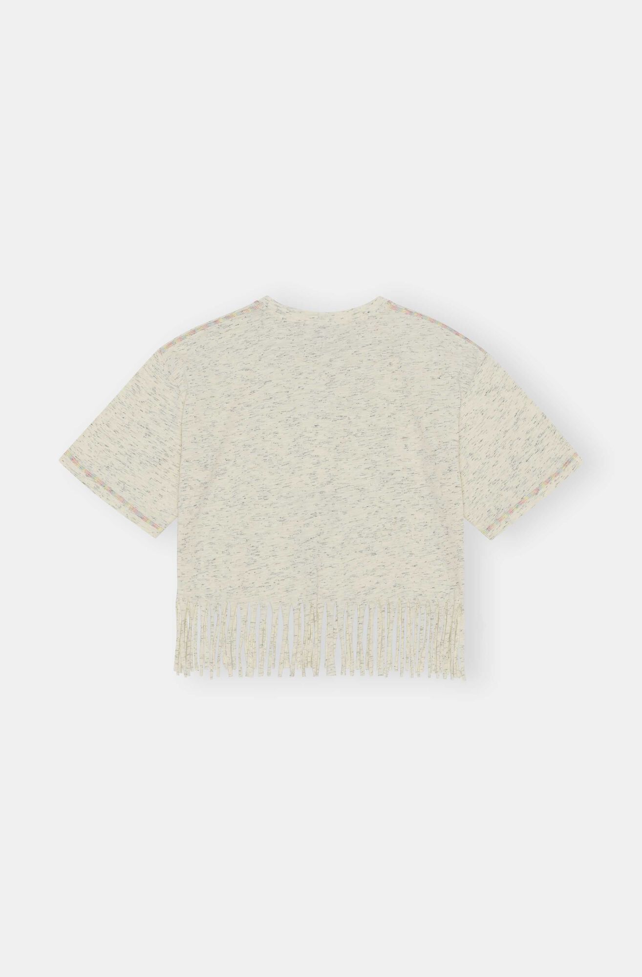 Ganni Melange Cotton Jersey Fringe T-Shirt in Egret M