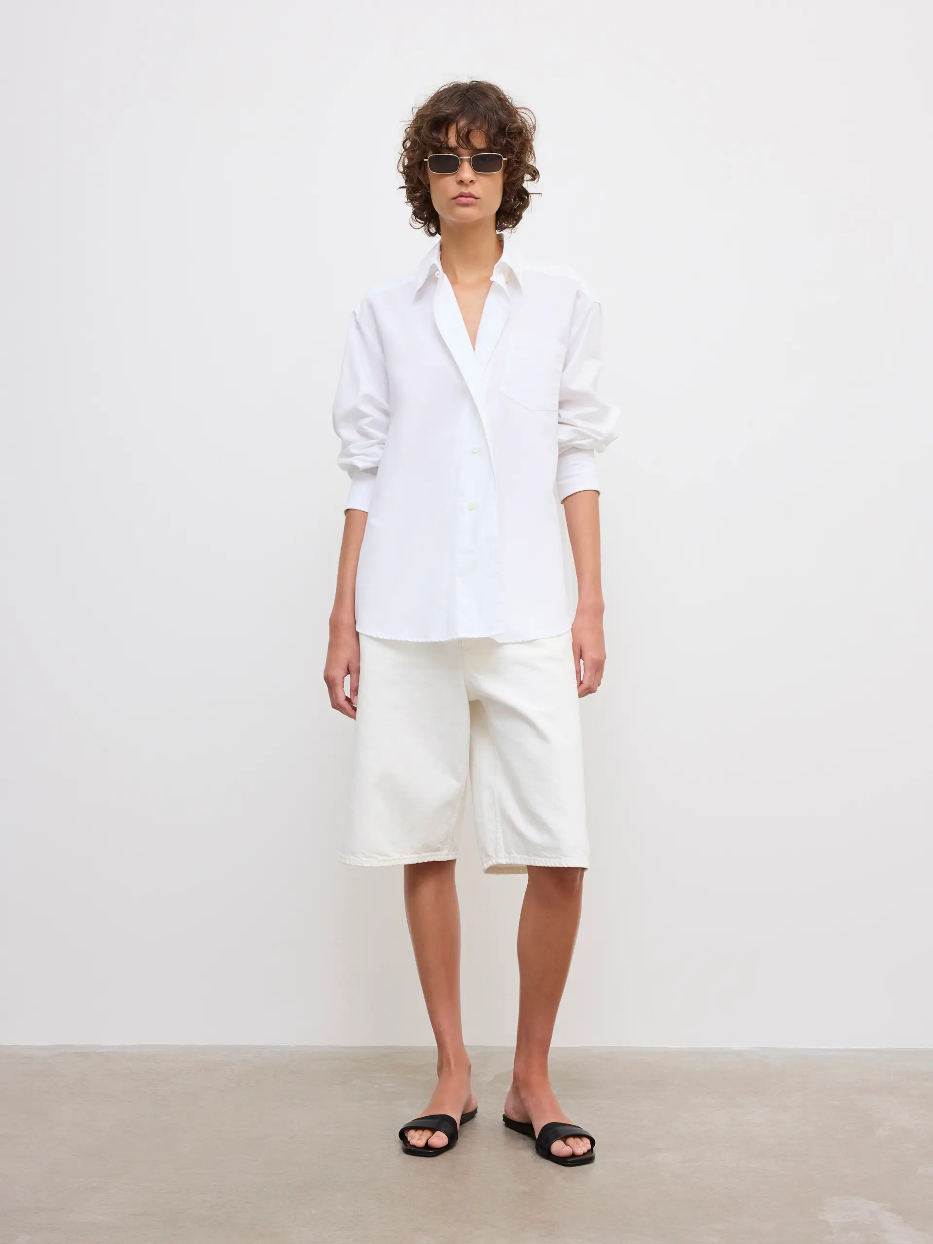 DAGMAR Asymmetric Cotton/Linen Shirt in White
