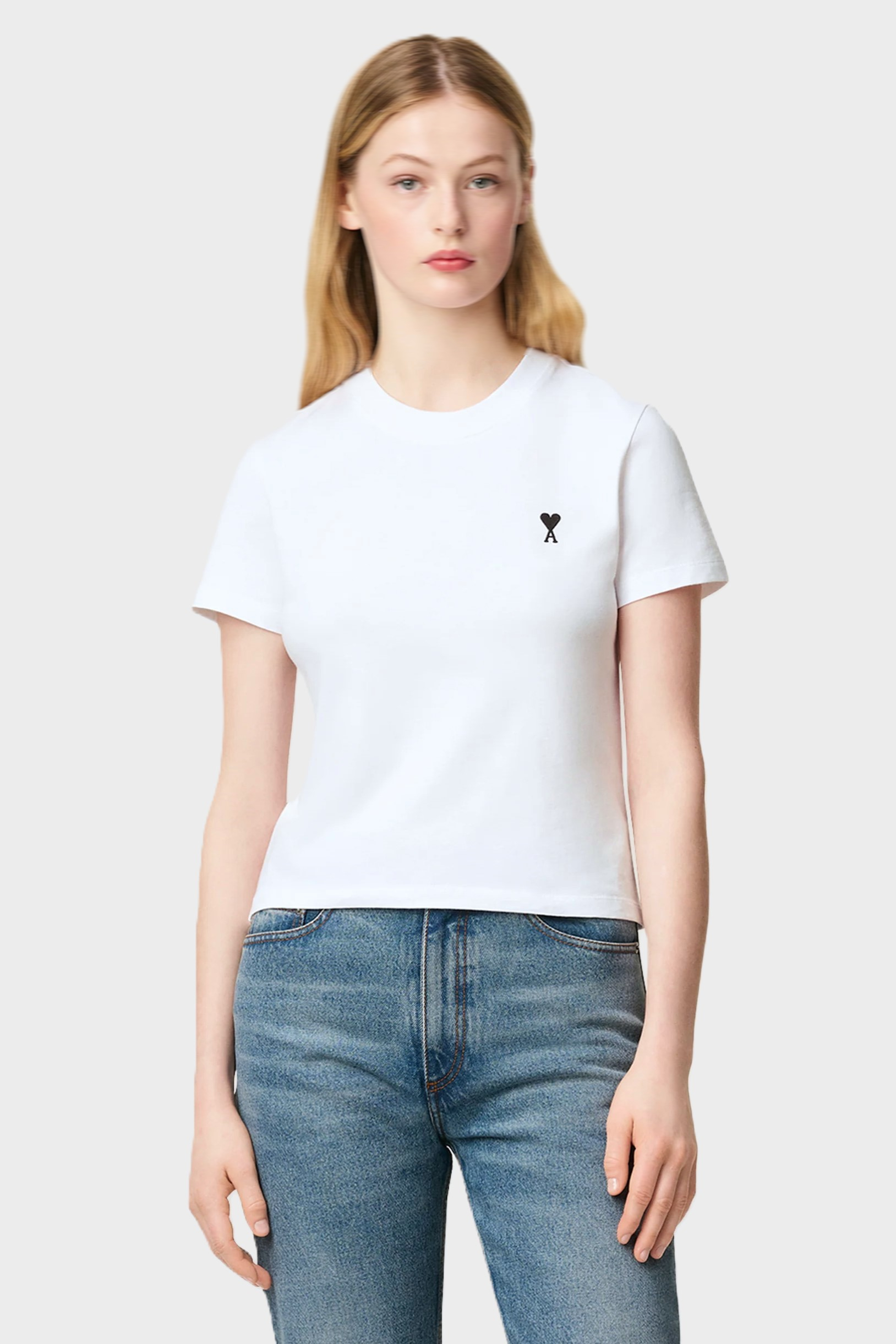 AMI PARIS de Coeur Fitted T-Shirt in White/Black