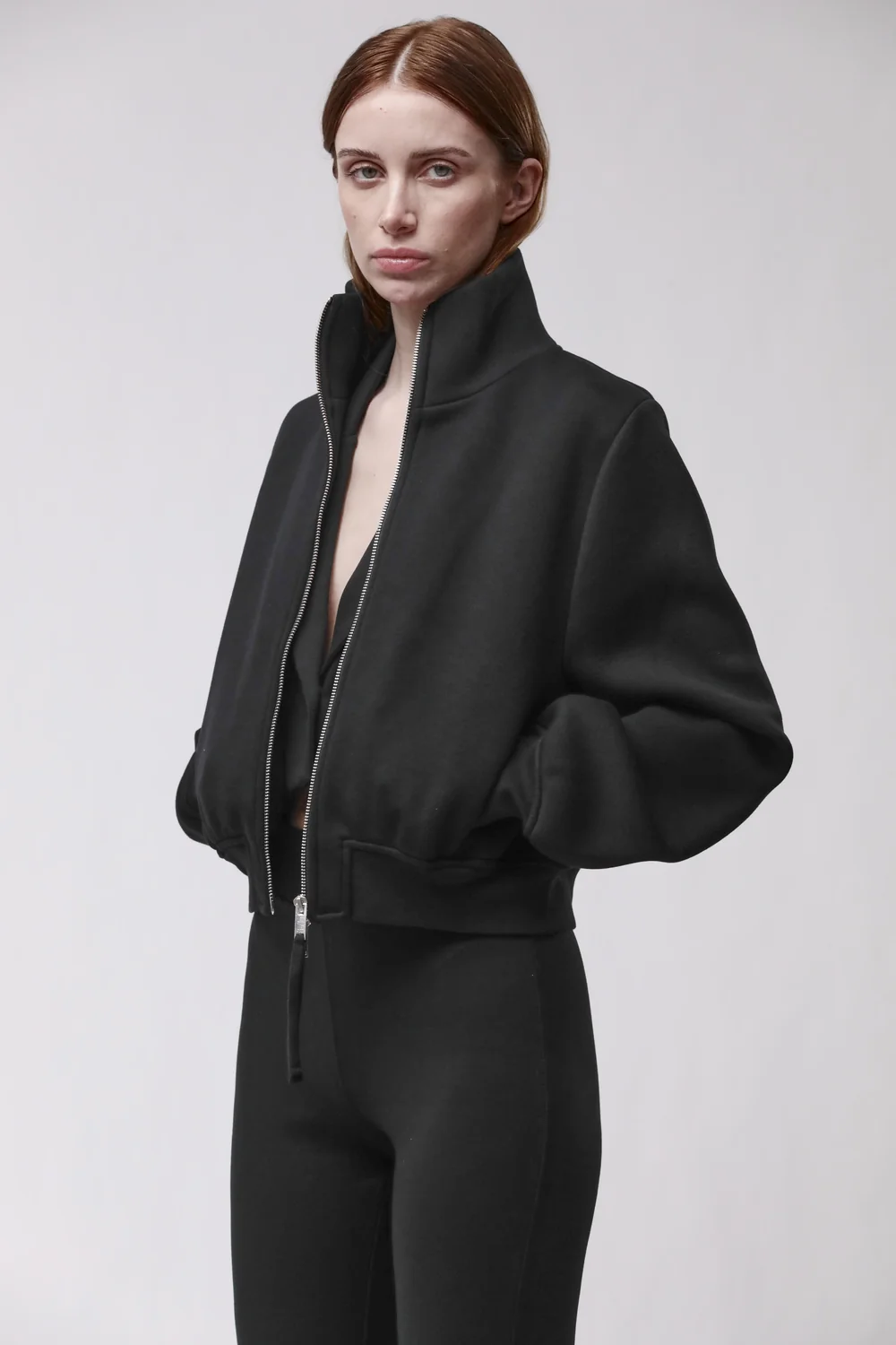 THOM KROM Neoprene Short Zip Hoodie in Black