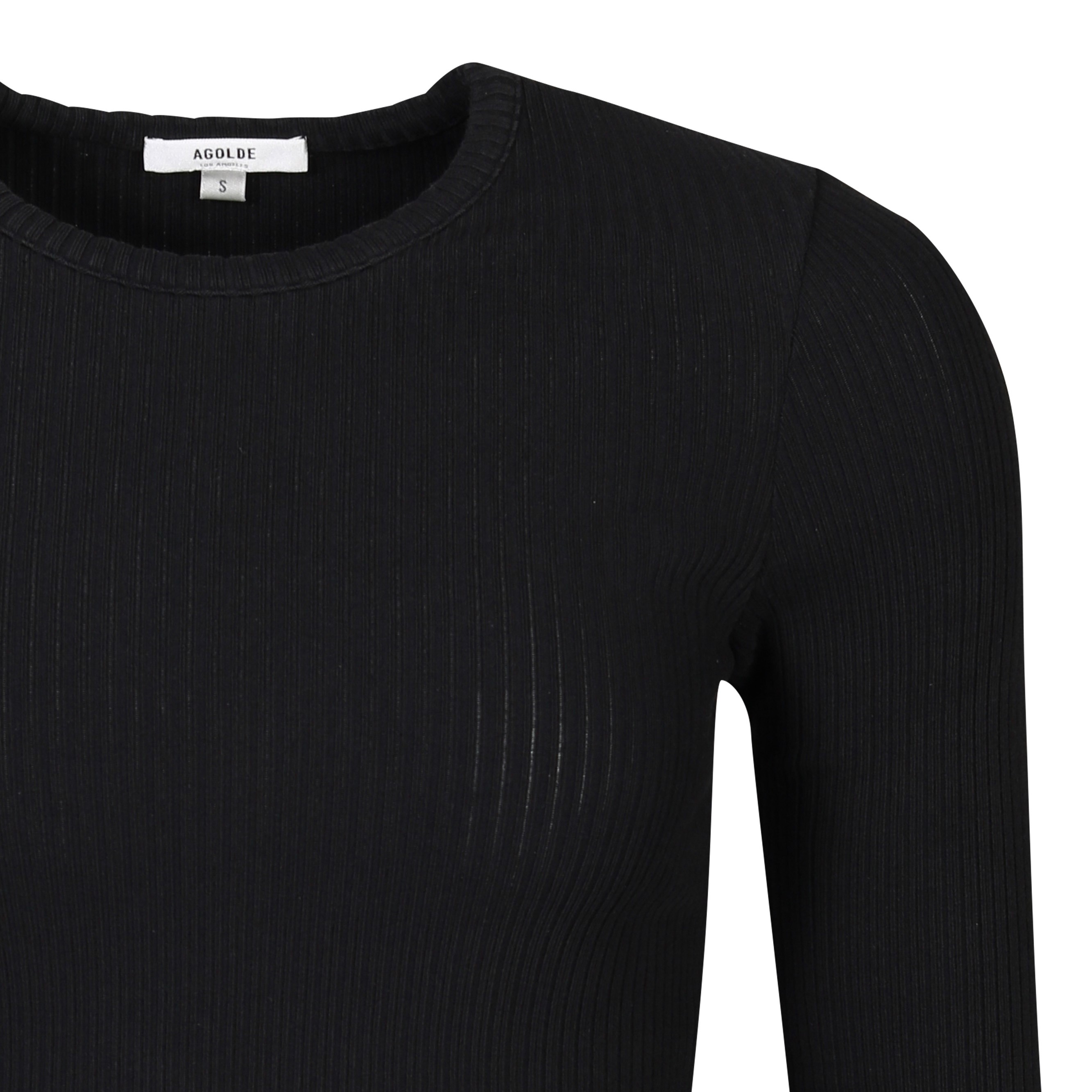 Agolde Alma Shrunken Crewneck Rib Top in Black XS