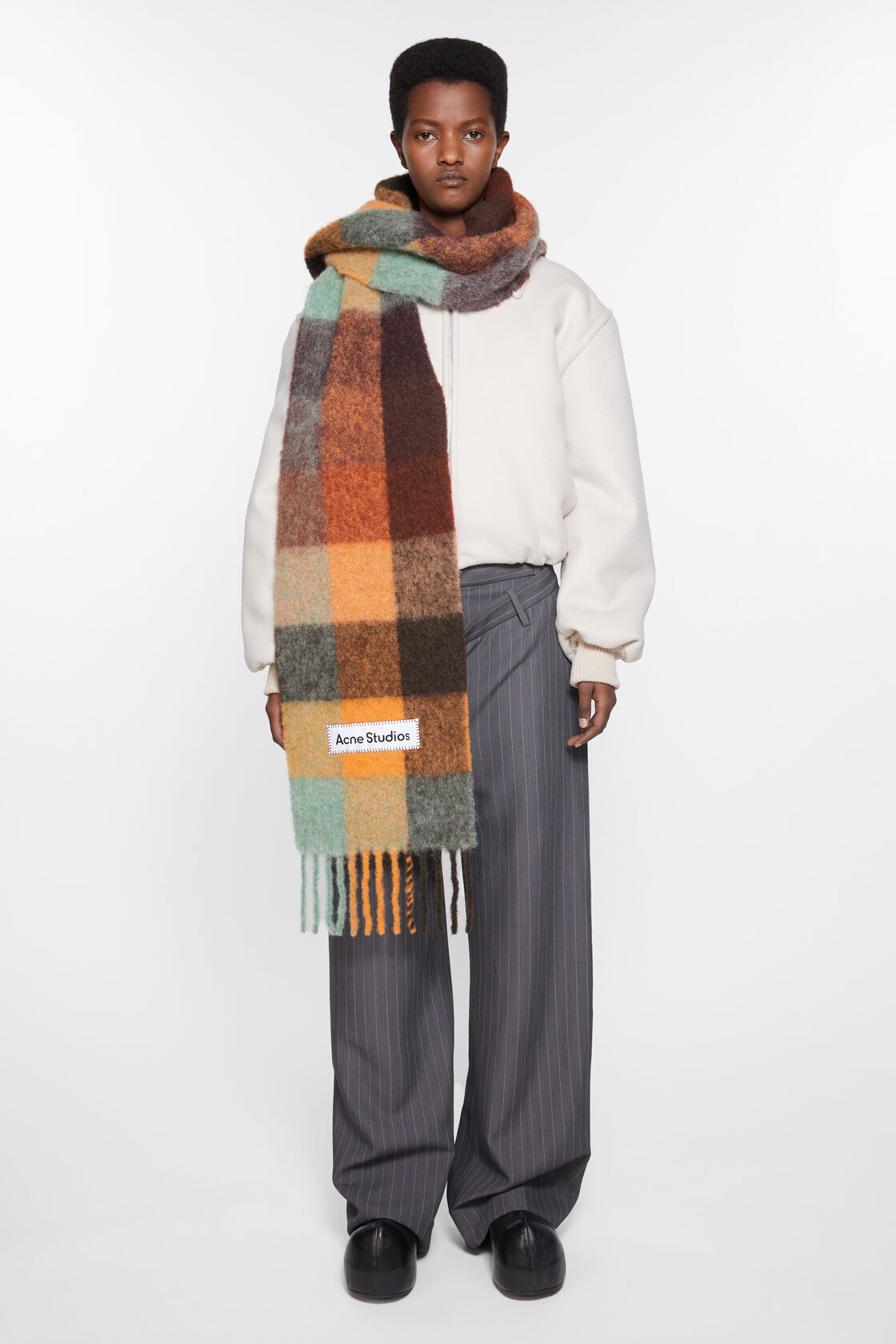 ACNE STUDIOS Fluffy Mohair Scarf in Chestnut/Yellow/Green