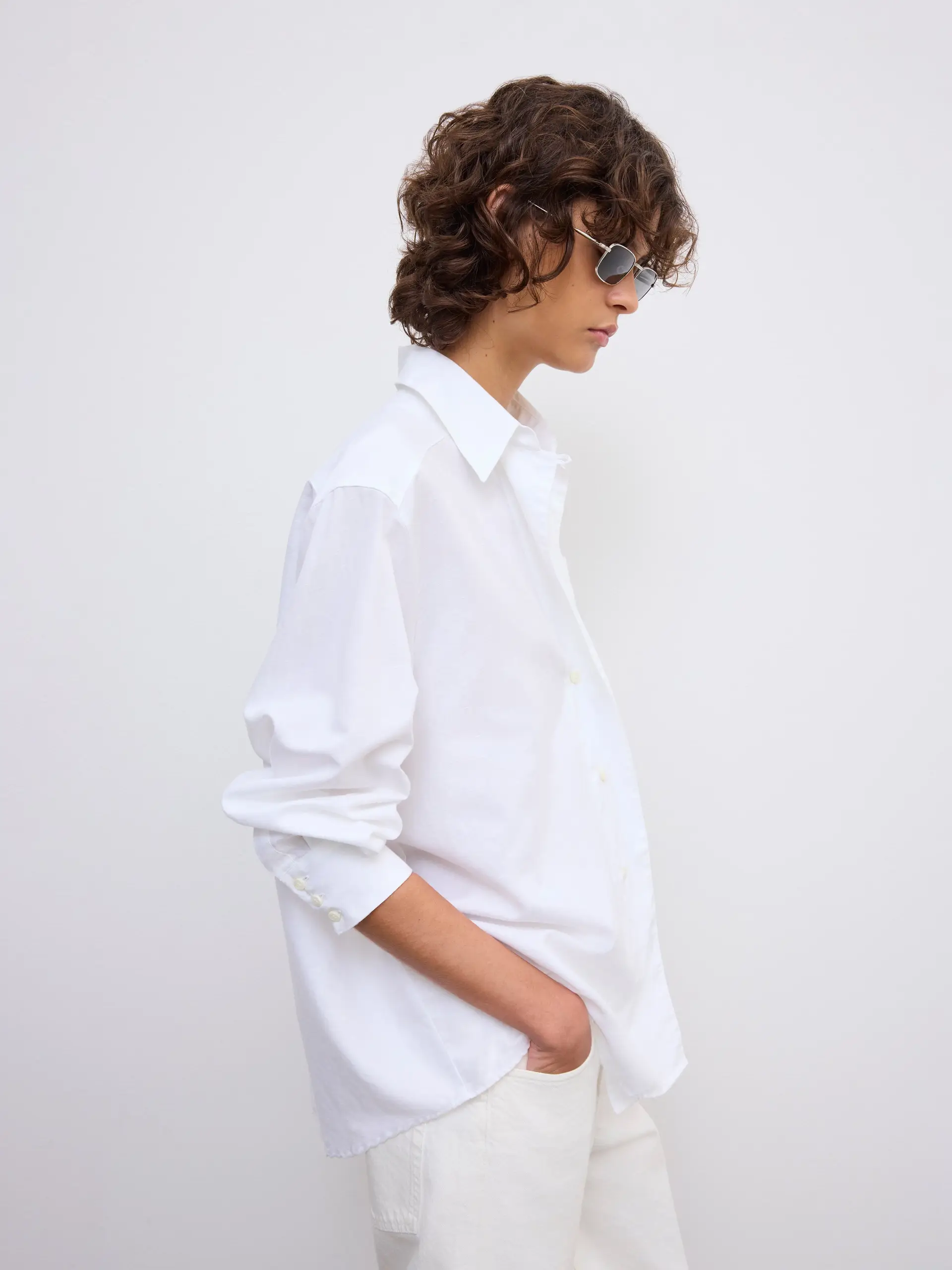 DAGMAR Asymmetric Cotton/Linen Shirt in White