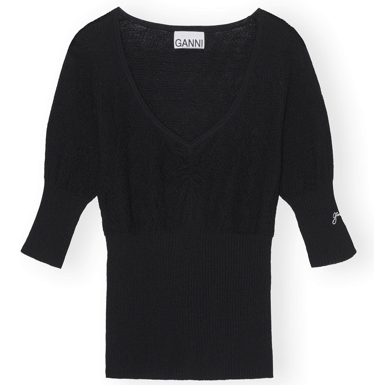 GANNI Merino Knit Pullover in Black L