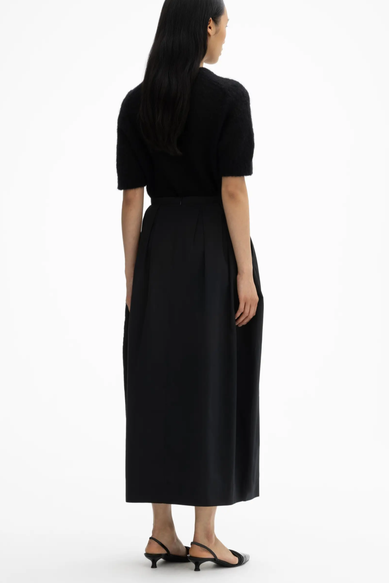 DAGMAR Curved Pleated Skirt in Black