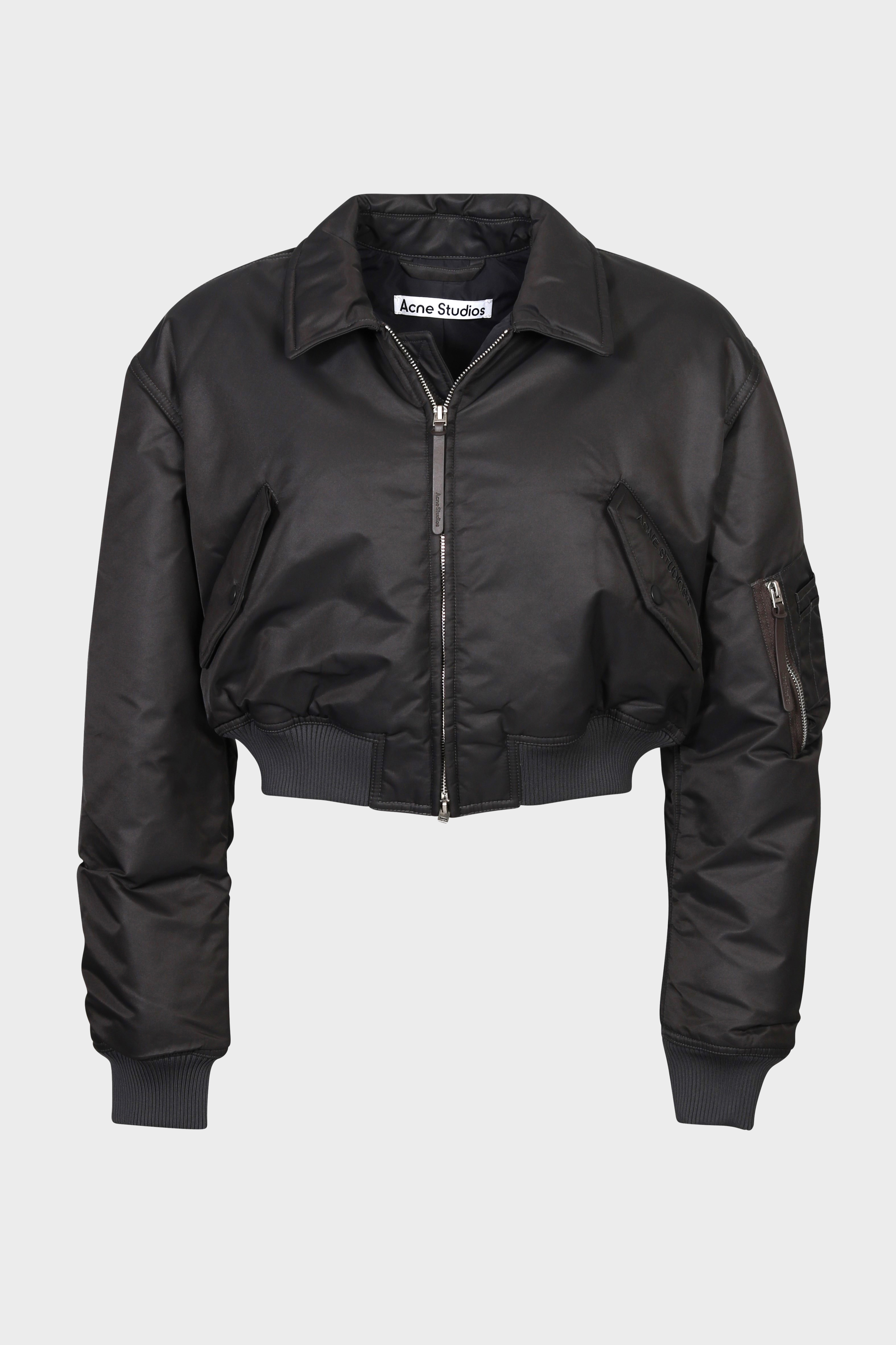 ACNE STUDIOS Cropped Bomber Jacket in Anthracite ACNE STUDIOS Cropped Bomber Jacket in Anthracite