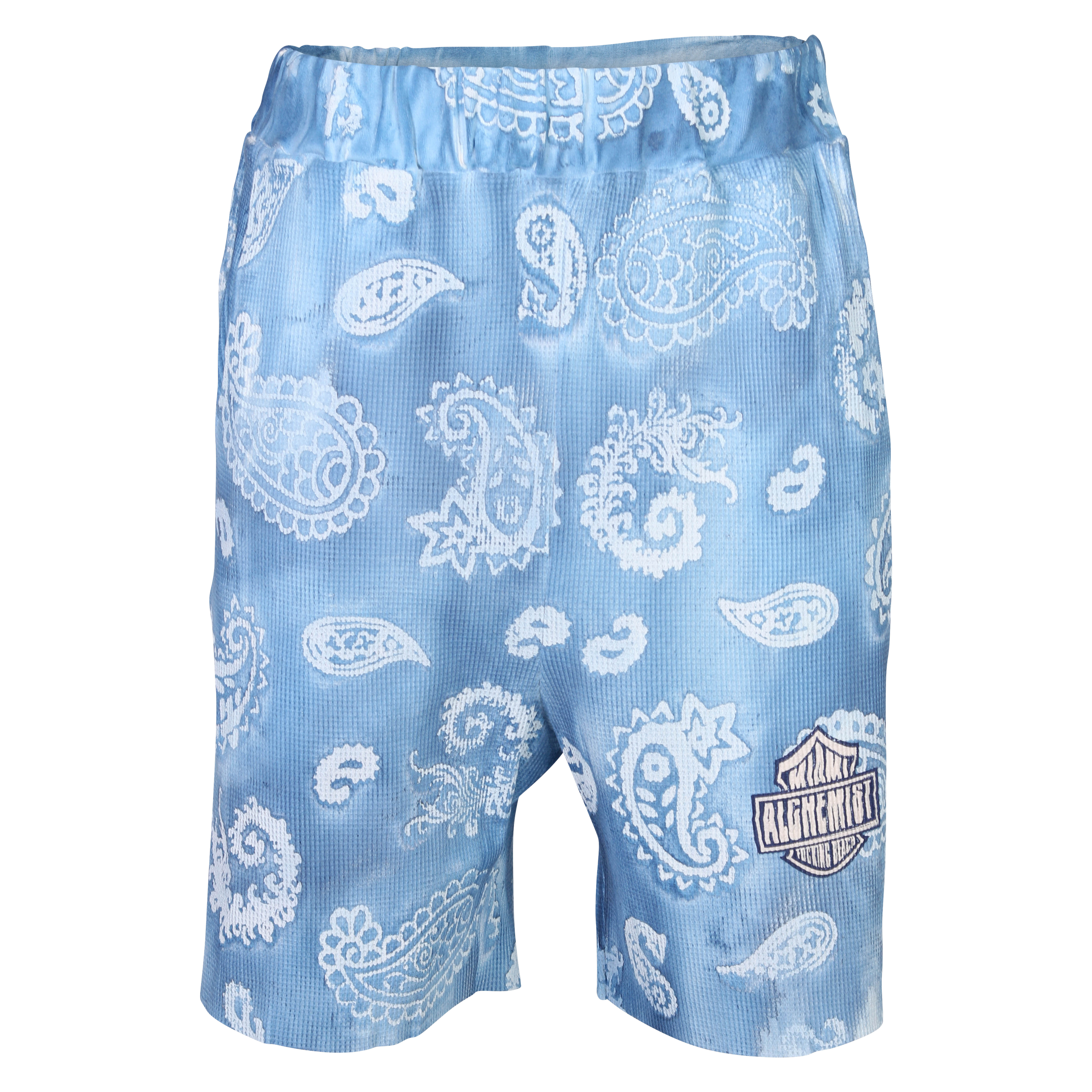 Unisex Alchemist Lyfe Shorts in Light Blue Paisley Block Print