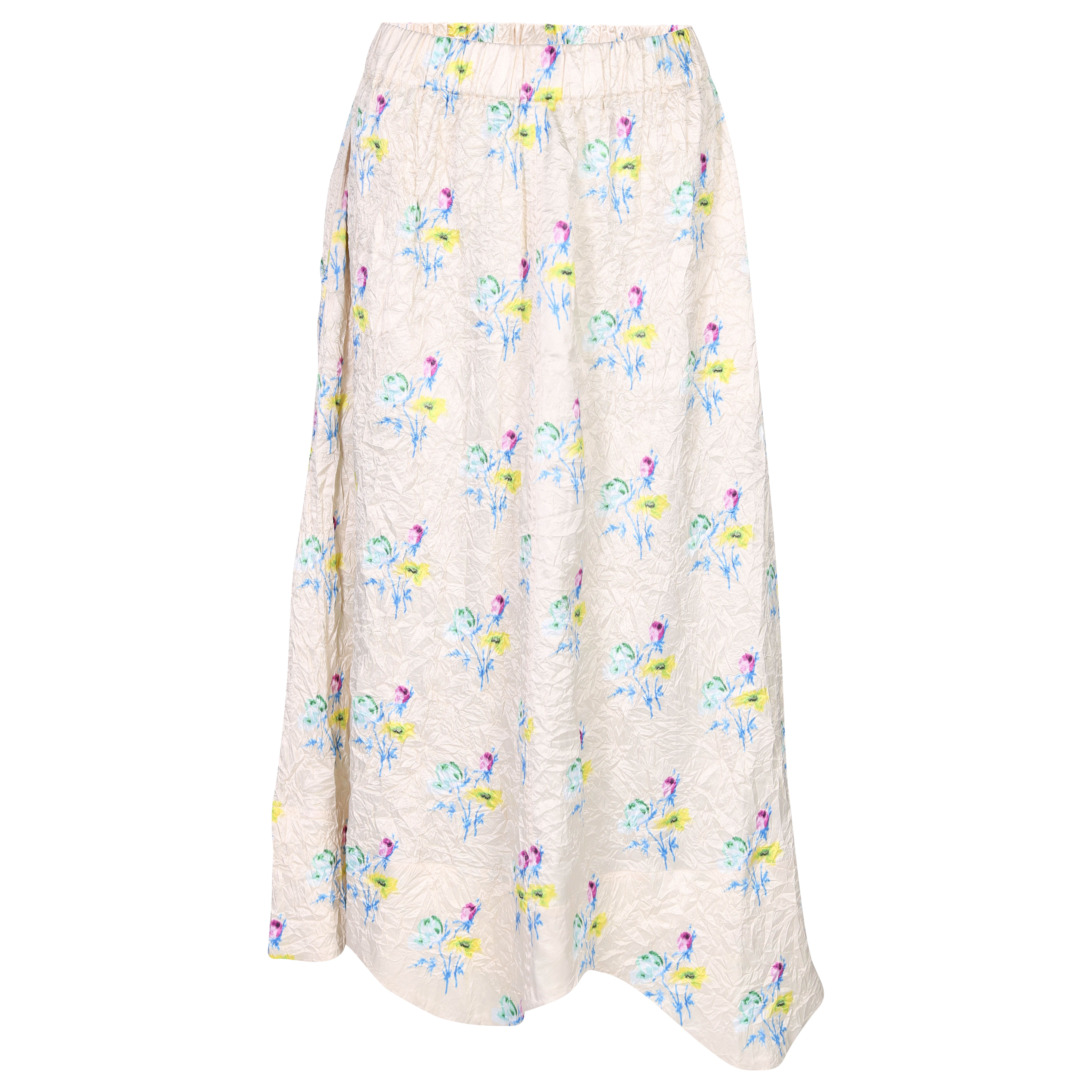 Ganni Crinkled Satin Wavy Hem Skirt in Floral Rutabaga 36