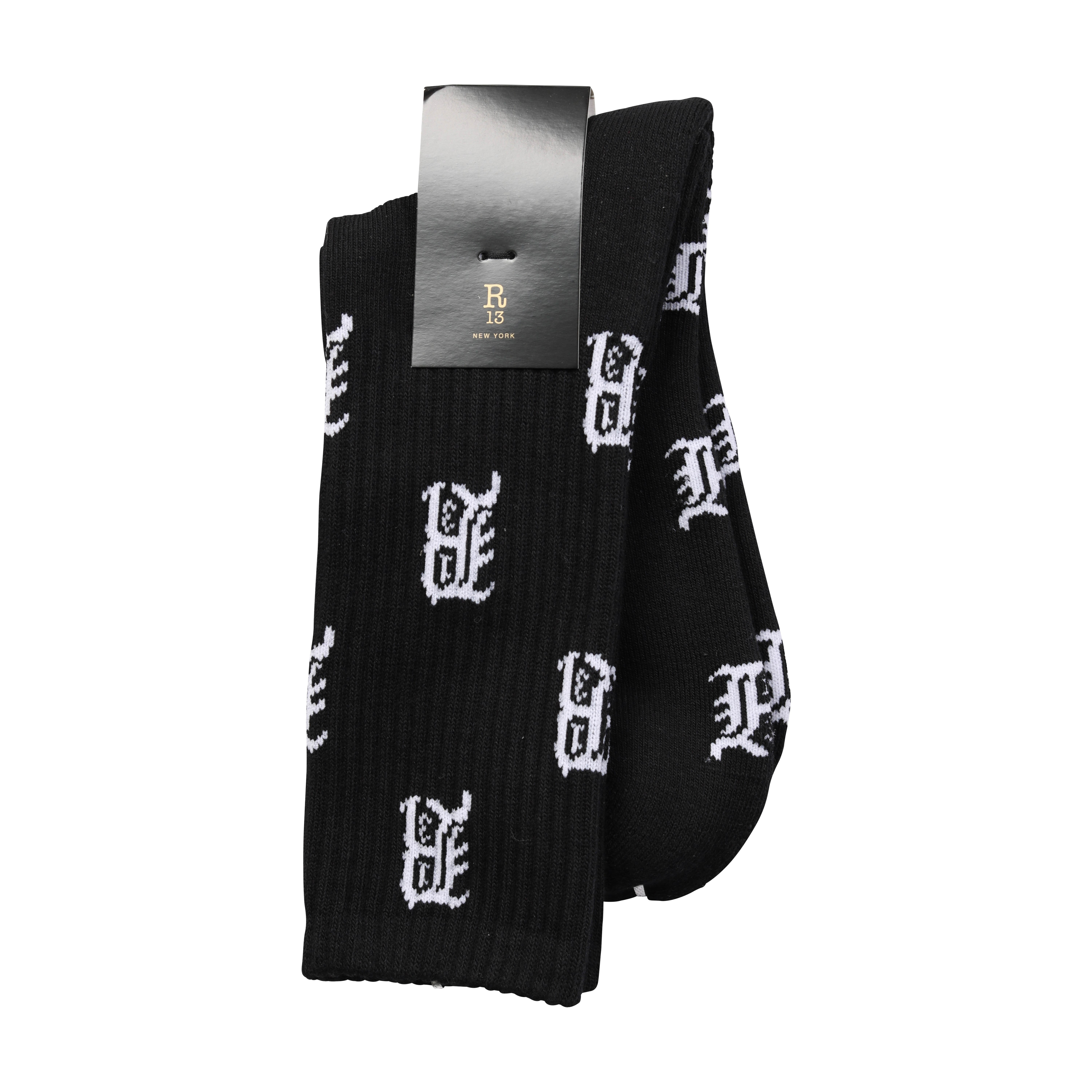 R13 Allover Logo Socks in Black