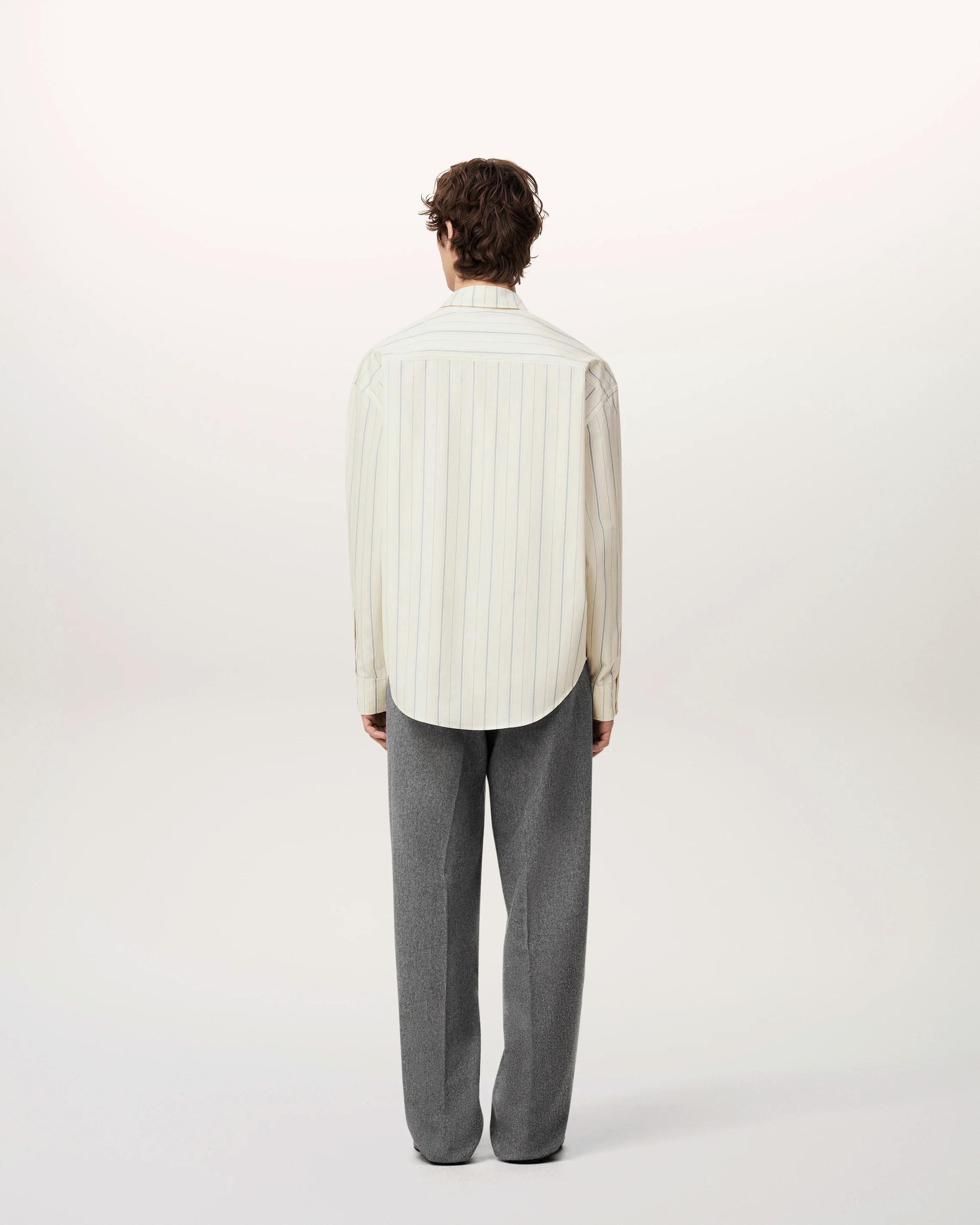 AMI PARIS de Coeur Boxy Shirt in Ivory/Sky Stripes