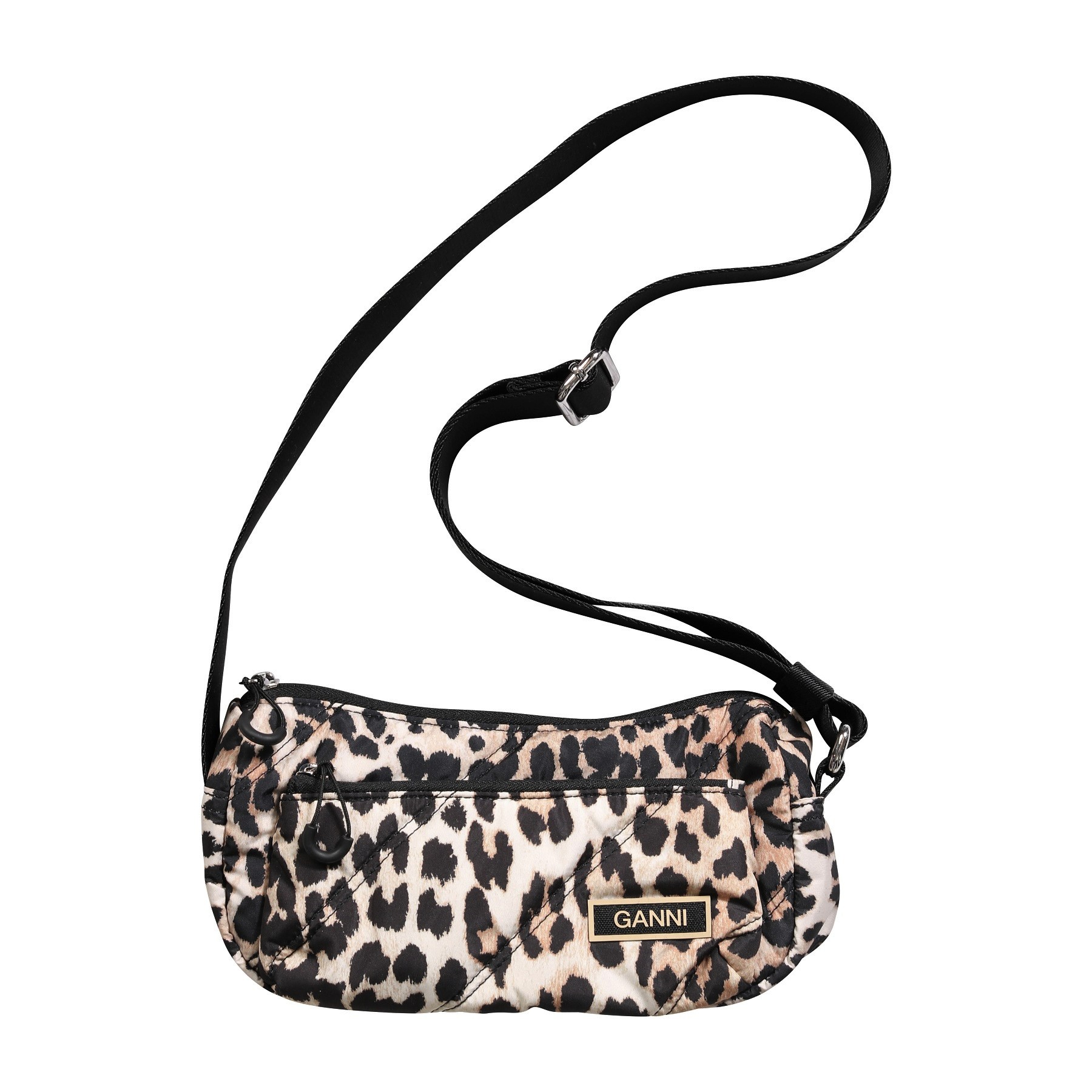 GANNI Quilted Recycled Tech Small Baguette Bag in Leopard