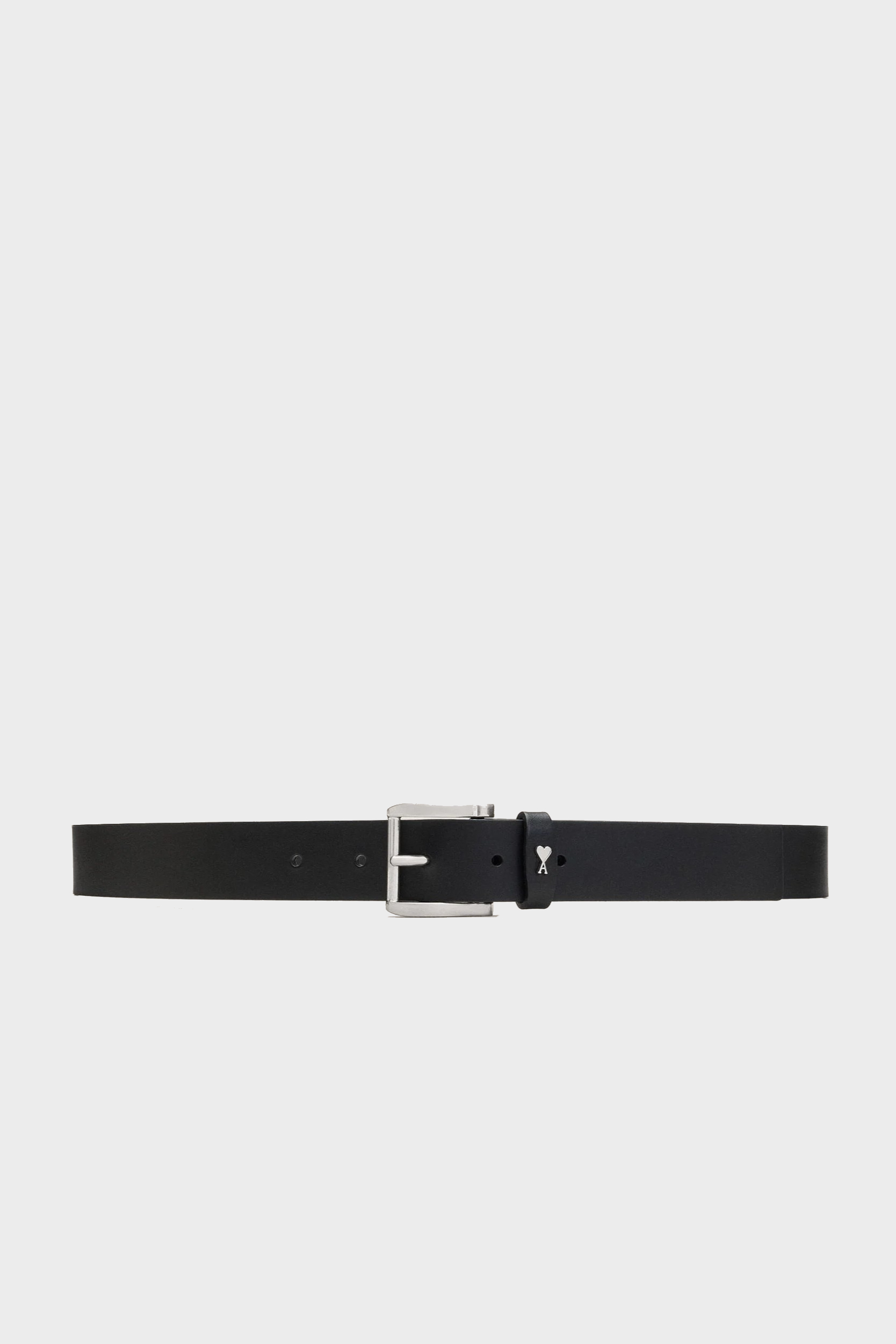 AMI PARIS Leather Belt in Black/Silver