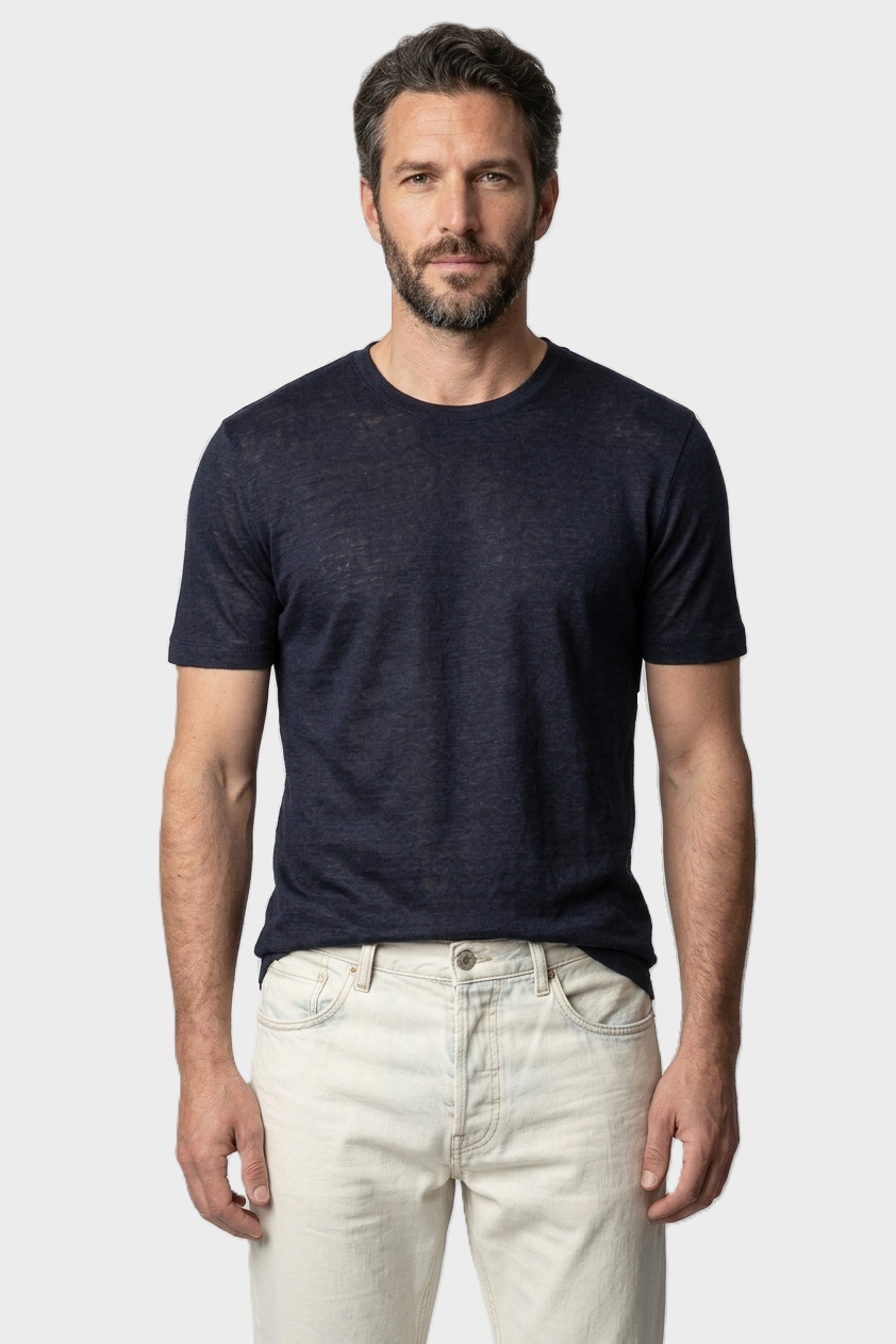 FILIPPO DE LAURENTIIS Linen T-Shirt in Navy