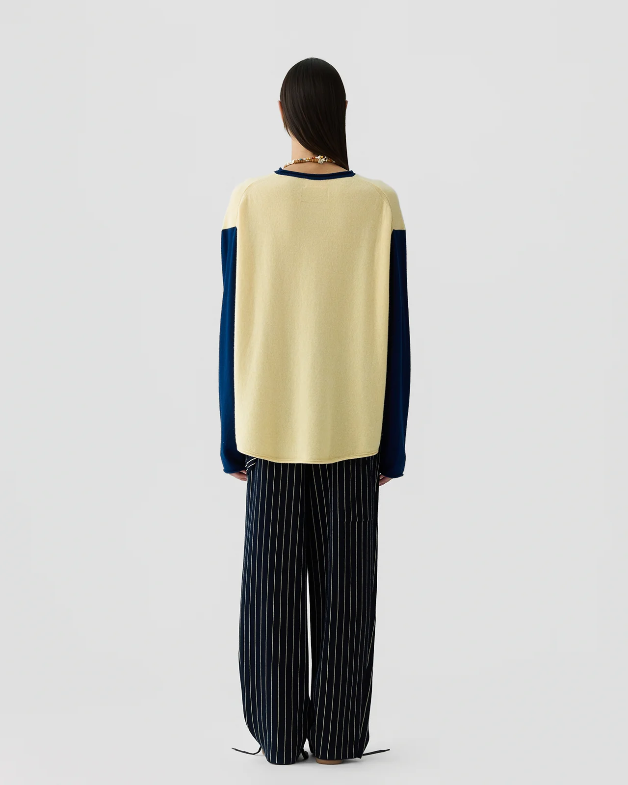 GUEST IN RESIDENCE Baseball Oversize Cashmere Sweater in Butter/Navy