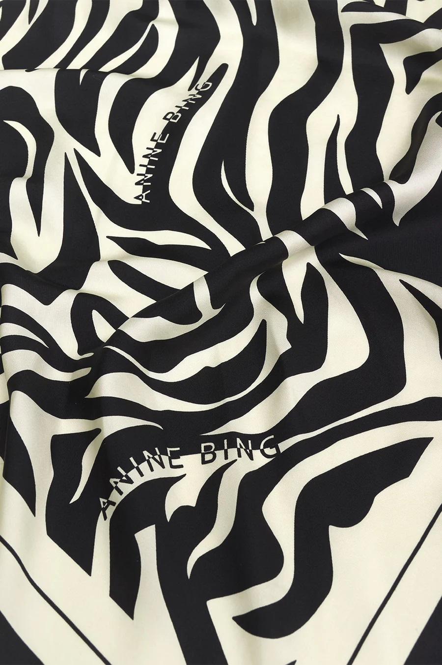 ANINE BING Evelyn Silk Scarf in Black/Cream Zebra
