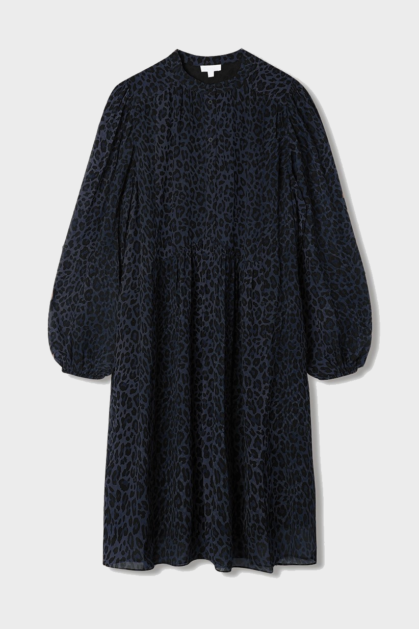 LALA BERLIN Loose Fit Viscose Dress in Dark Navy Leo