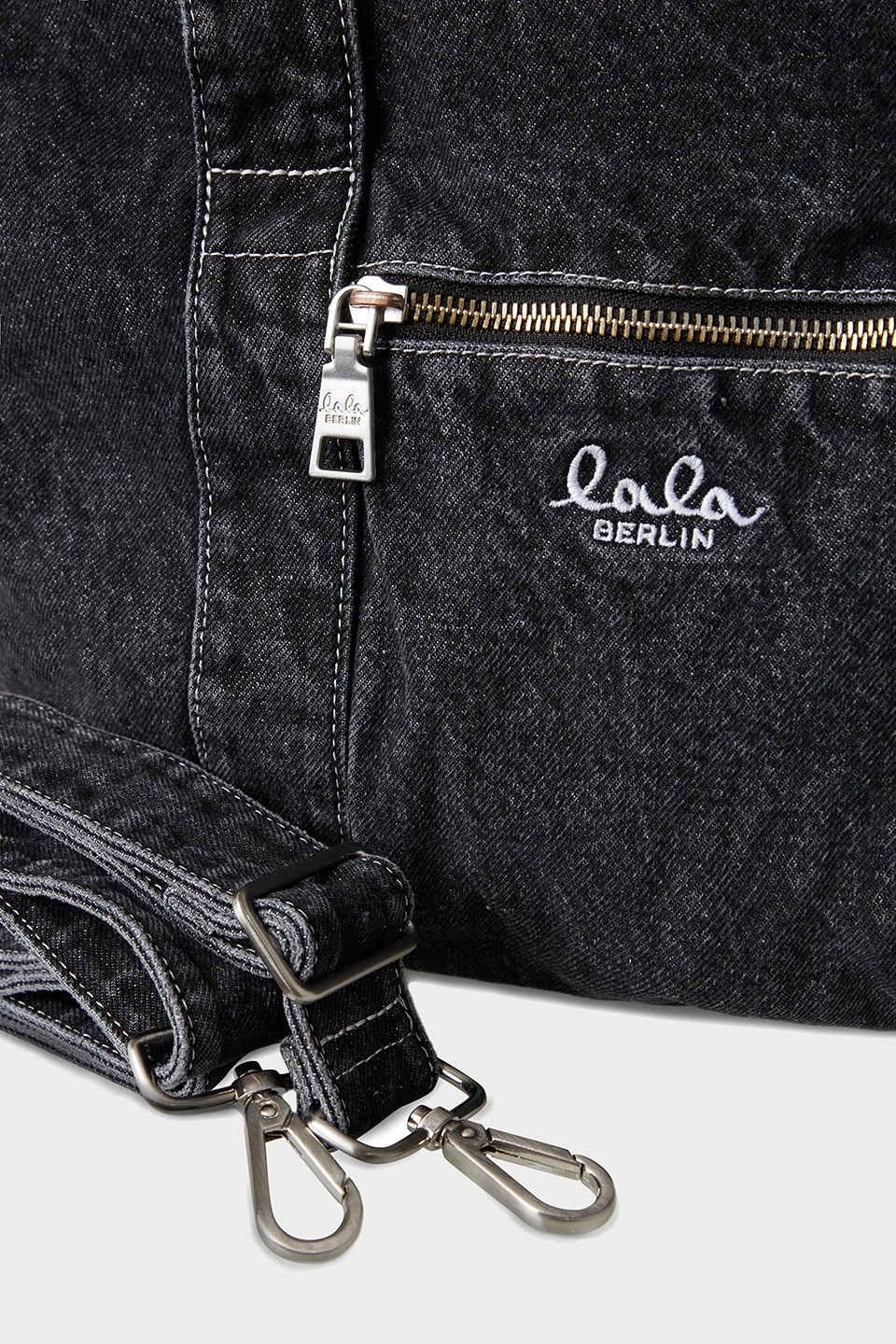 LALA BERLIN Denim Weekender in Washed Black