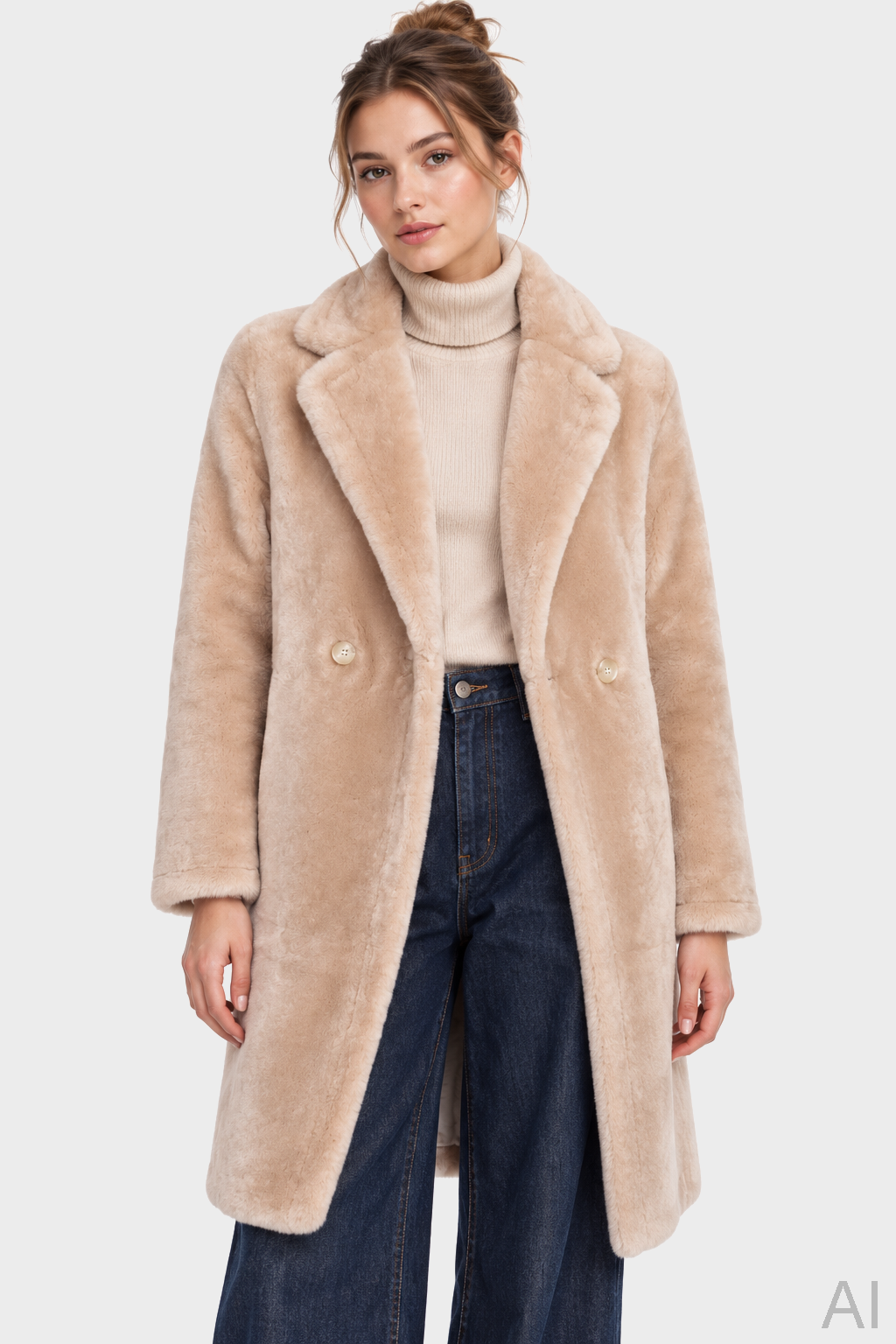 FLONA Shearling Coat in Beige