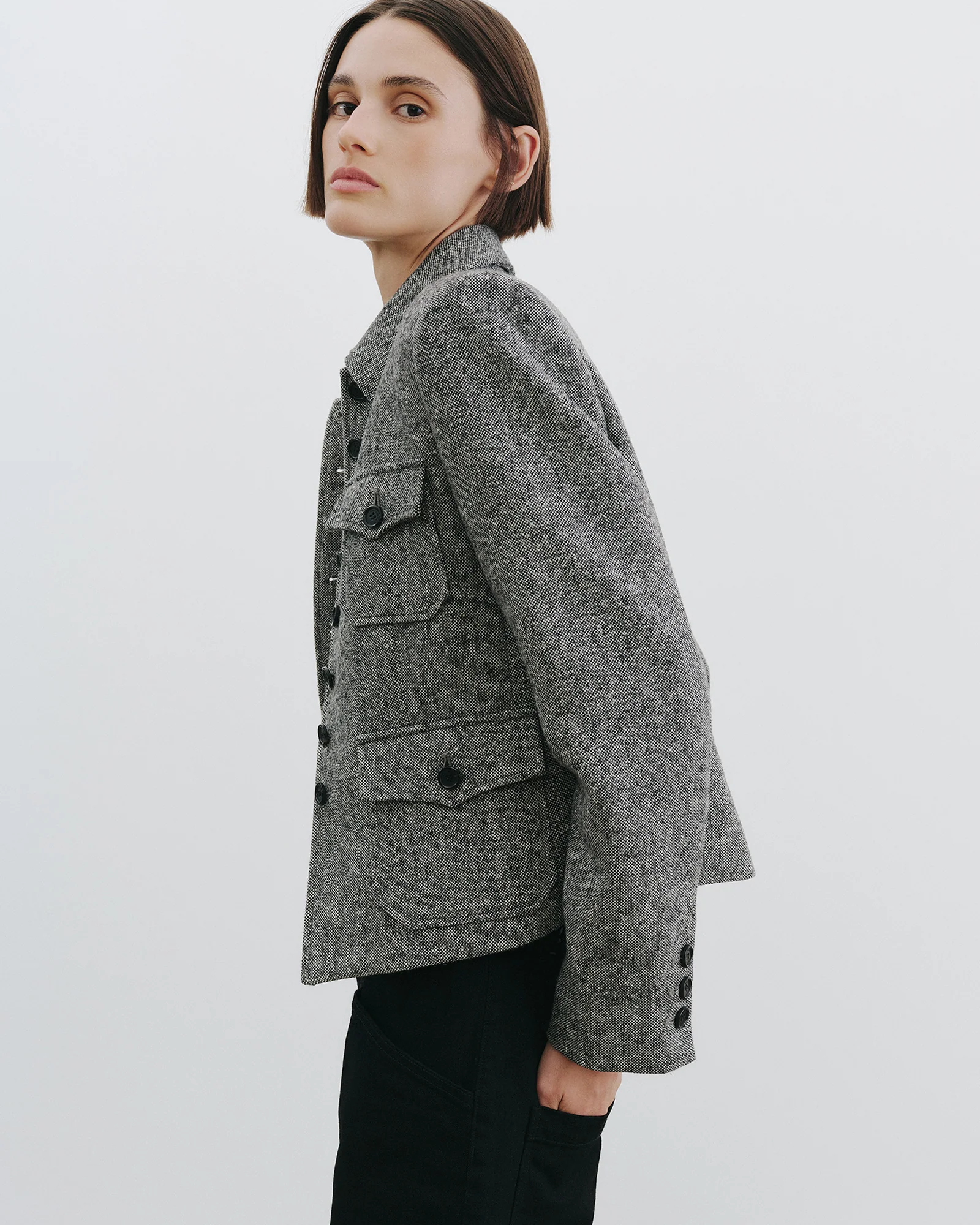 NILI LOTAN Jamison Jacket in Black Donegal