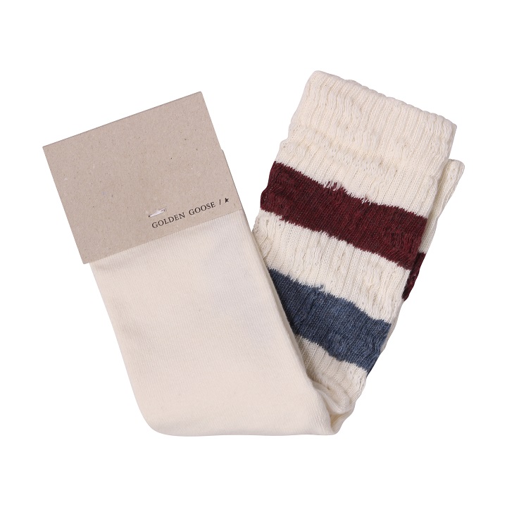 GOLDEN GOOSE Socks High Rib in Heritage White / Navy / Dark Red