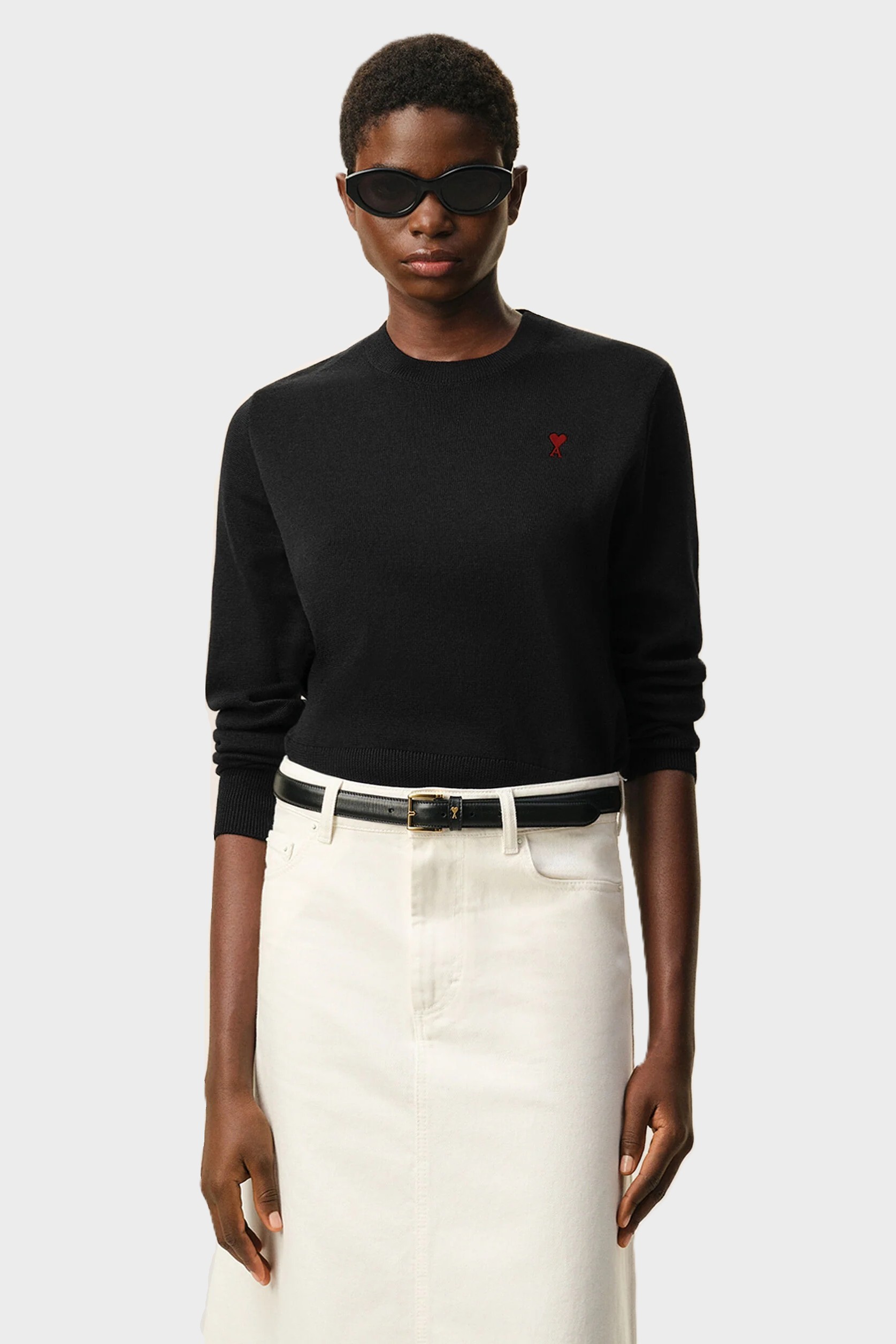 AMI PARIS de Coeur Knit Pullover in Black/Red