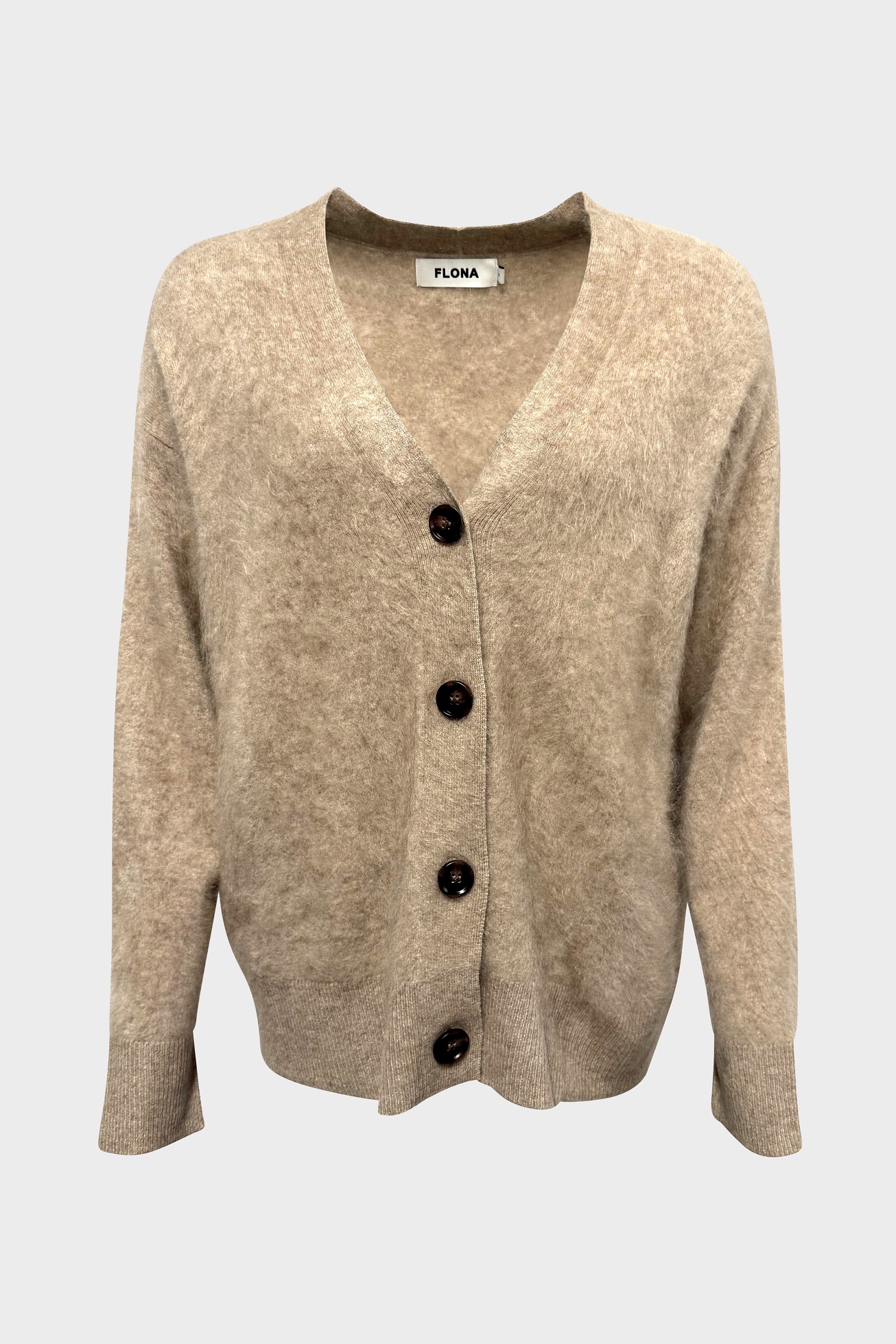 FLONA Oversize Brushed Cashmere Cardigan in Beige