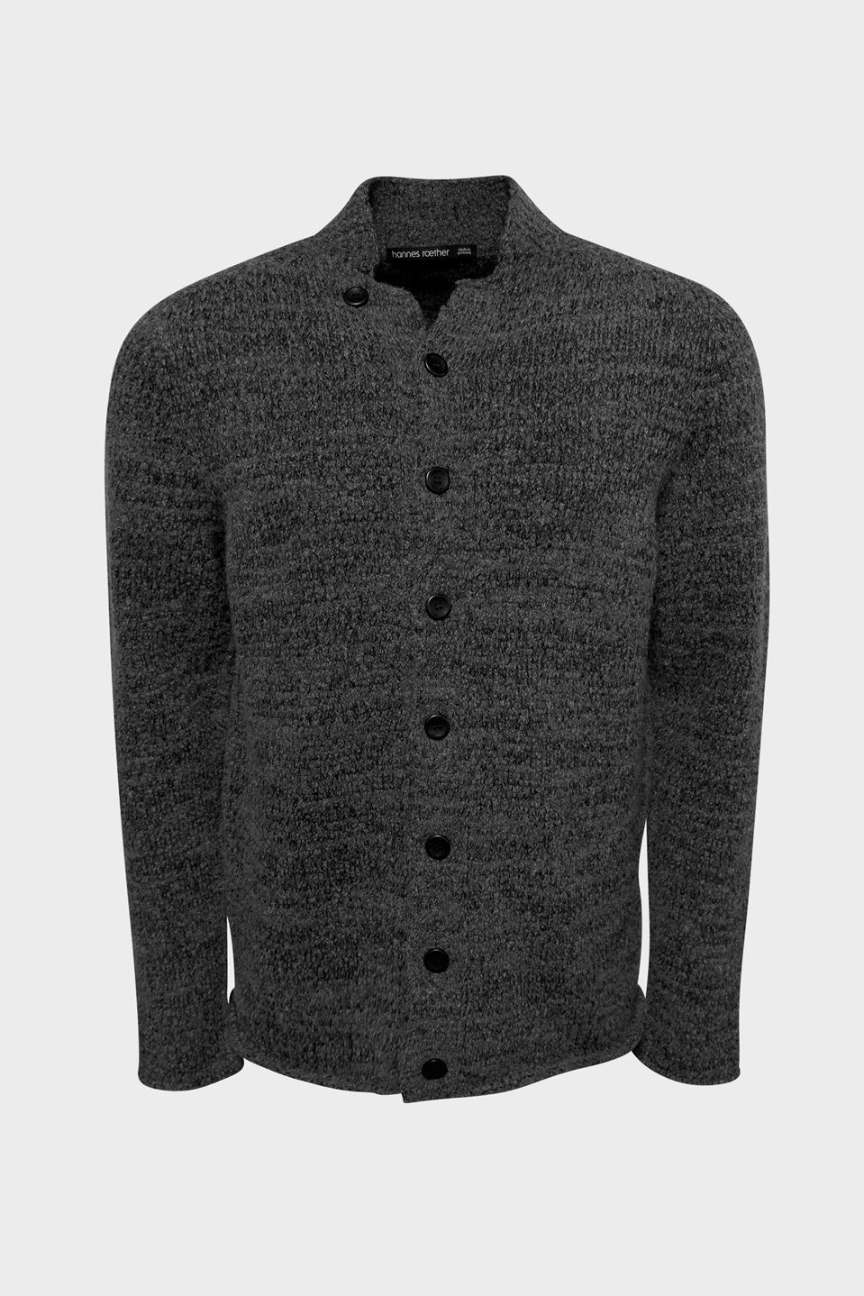 HANNES ROETHER Heavy Knit Cardigan in Grey/Black