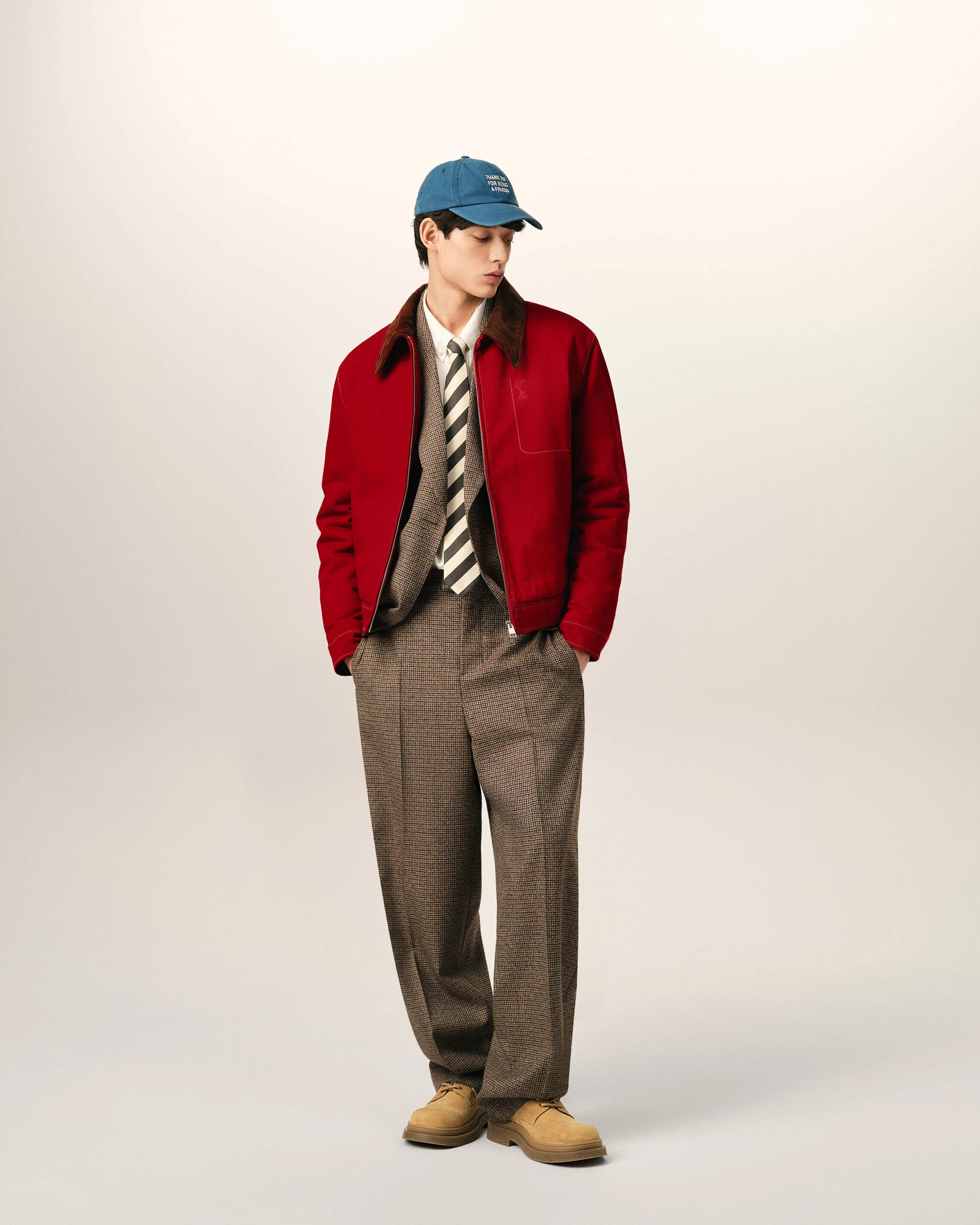 AMI PARIS Cotton Twill Jacket with Corduroy Collar