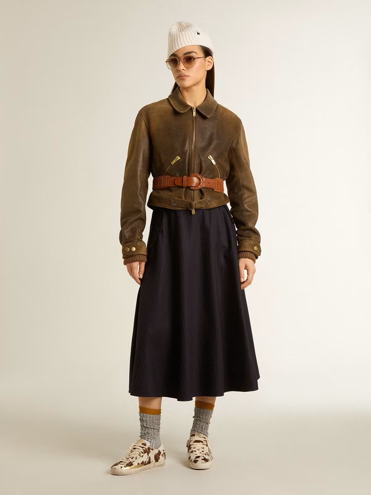 GOLDEN GOOSE Oversize Pinstripe Skirt in Navy