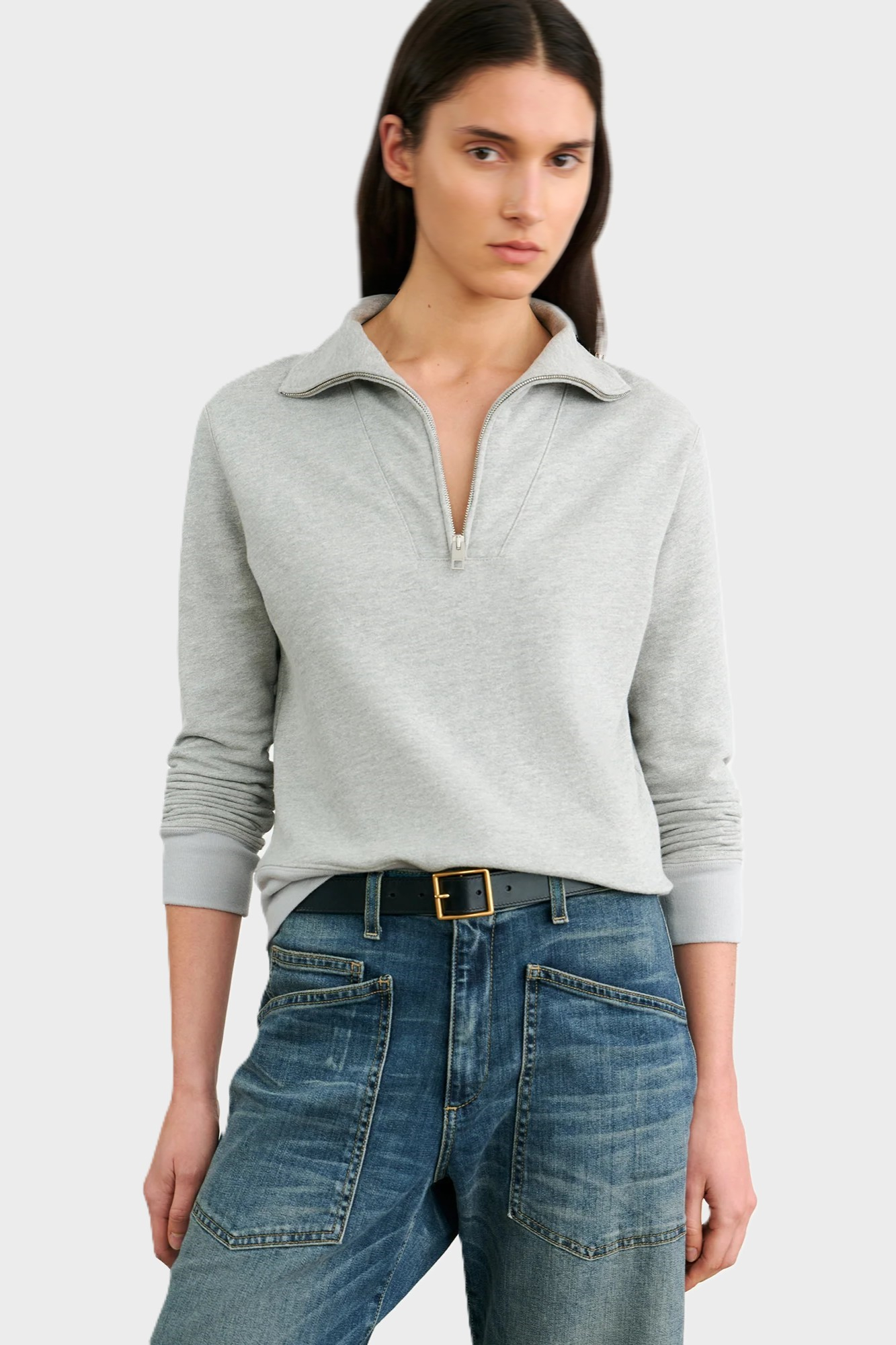 NILI LOTAN Quarter Zip Sweatshirt in Heather Grey