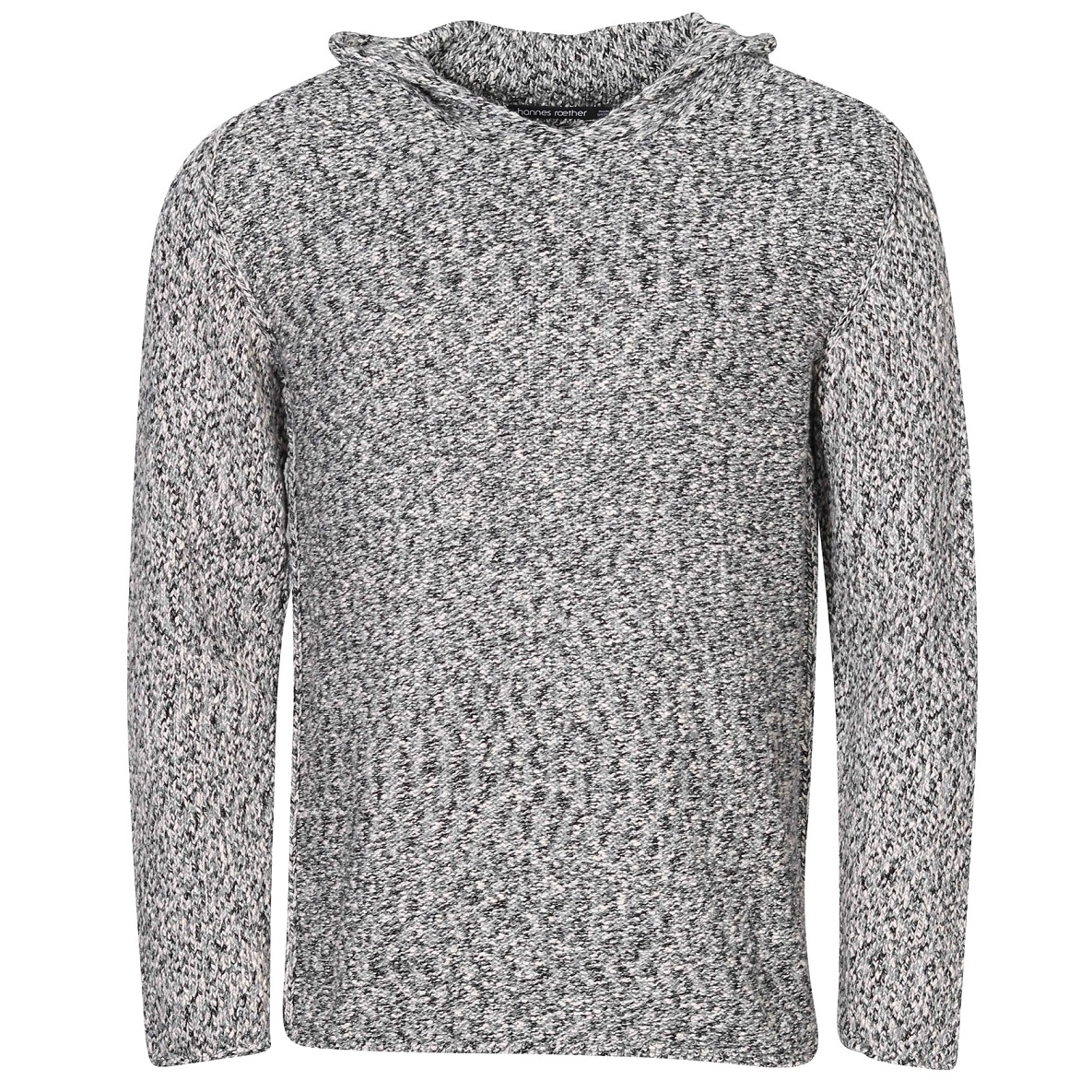 HANNES ROETHER Cotton Knit Hoodie in Black/Dust/White