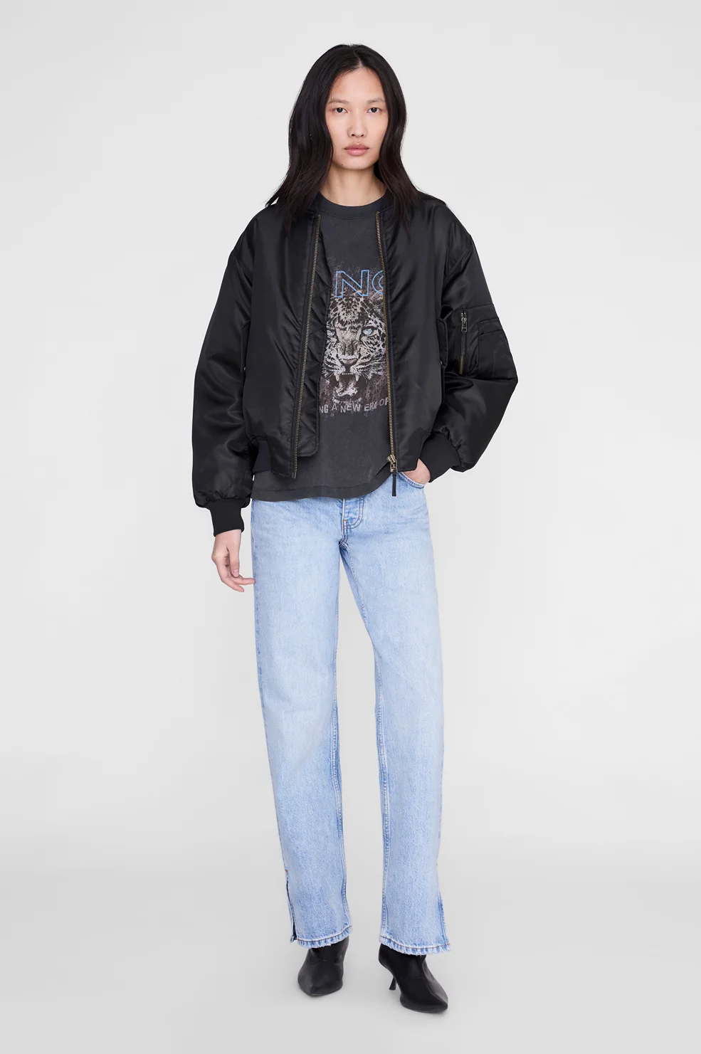 ANINE BING Cade Leo Muse T-Shirt in Washed Black