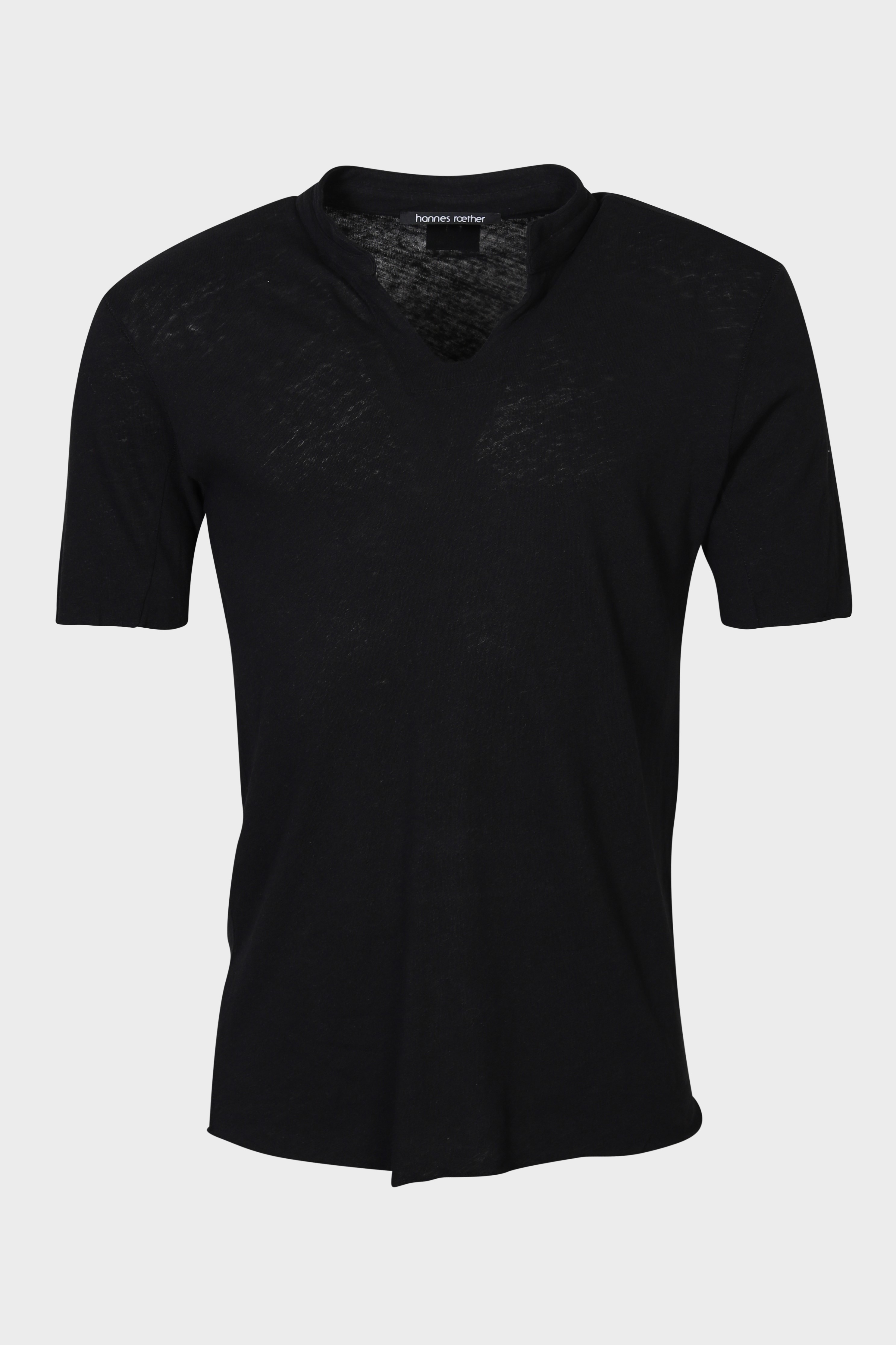 HANNES ROETHER Cotton Linen T-Shirt in Black 2XL