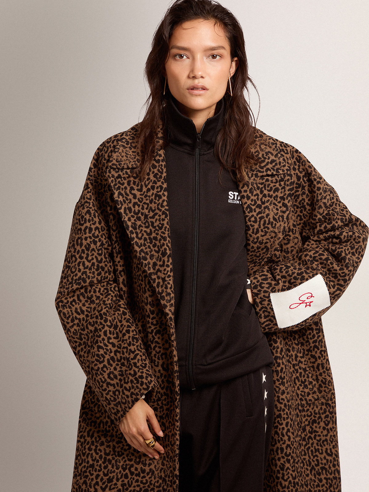 GOLDEN GOOSE Jaquard Coat Bertina in Leopard