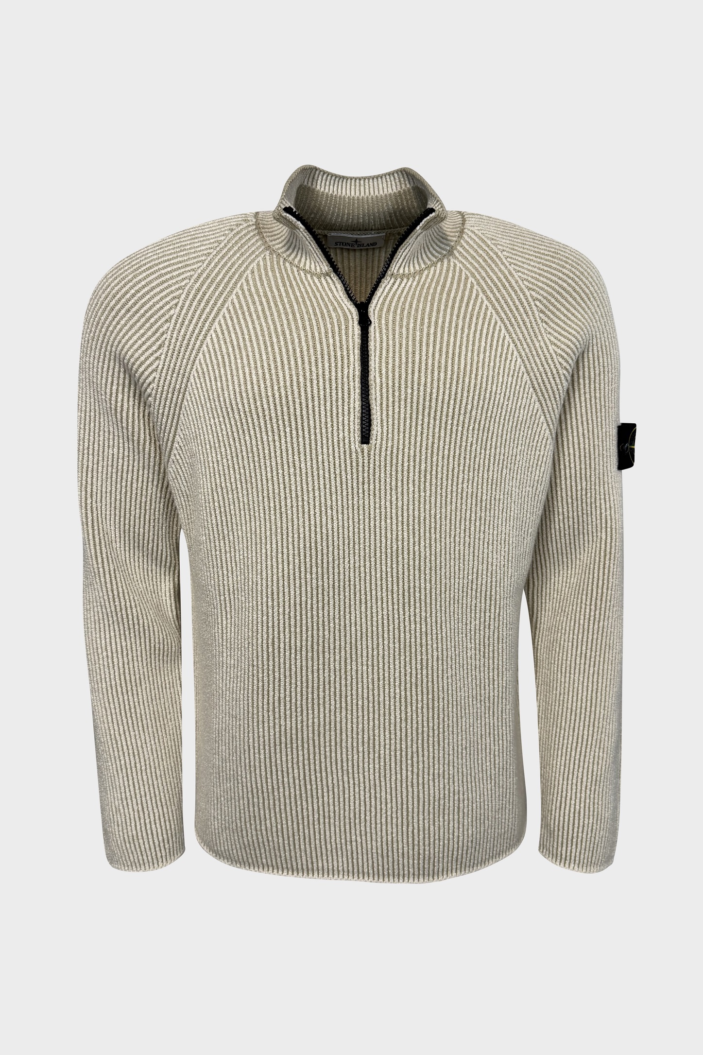STONE ISLAND Half Zip Knit Pullover in Beige/Ivory