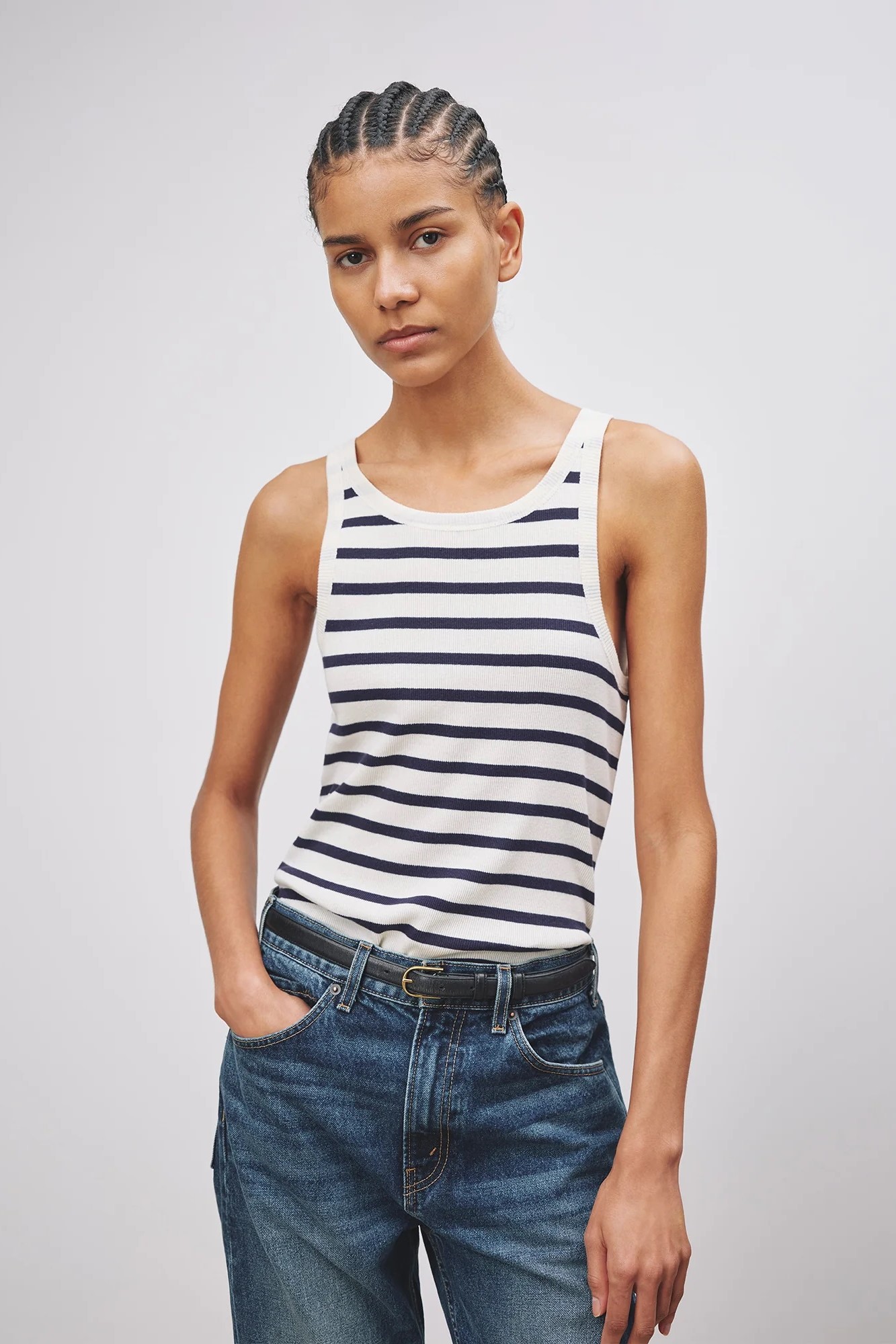 NILI LOTAN Jennifer Rib Tank in Navy/Ivory