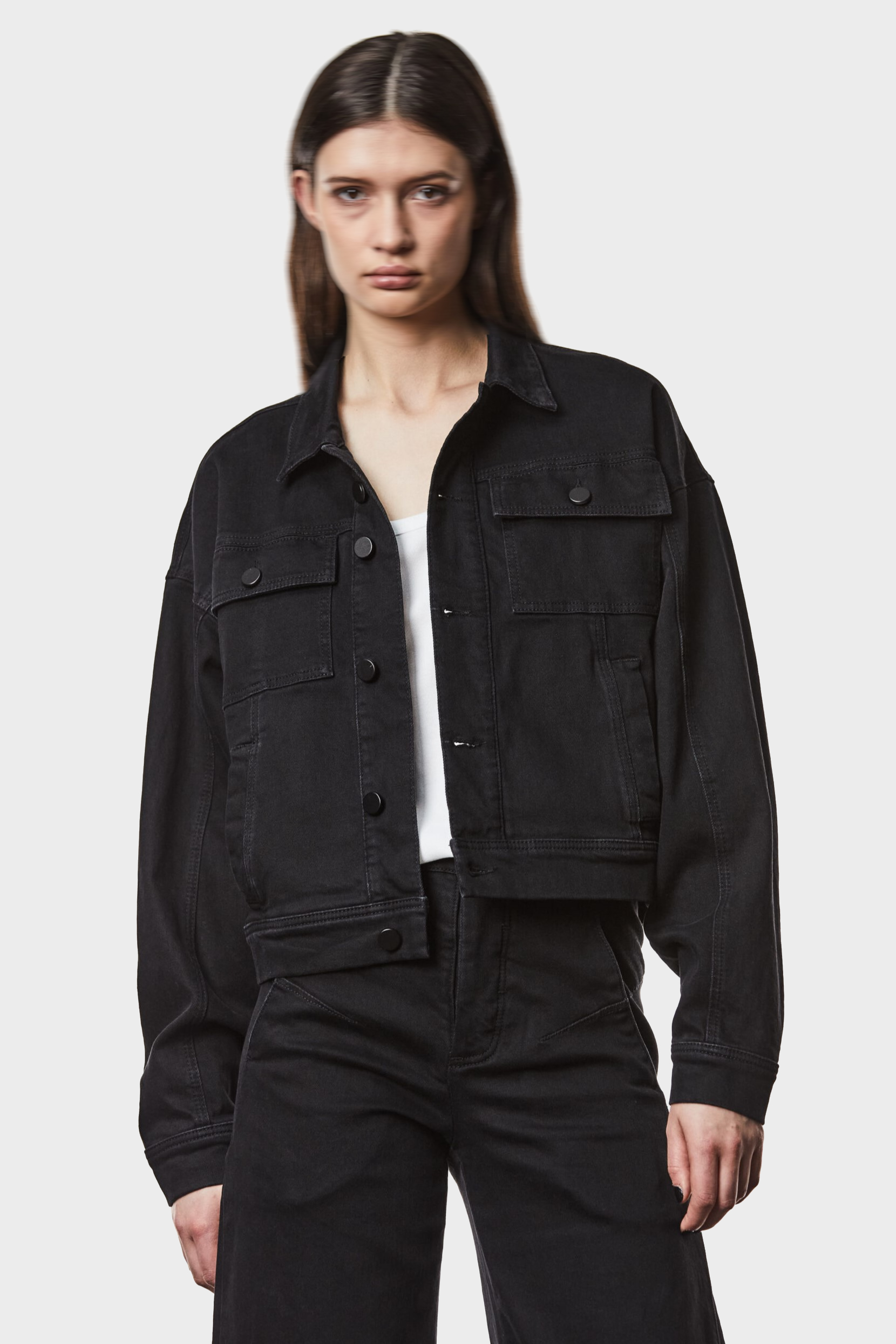 THOM KROM Oversize Cropped Denim Jacket in Black THOM KROM Oversize Cropped Denim Jacket in Black