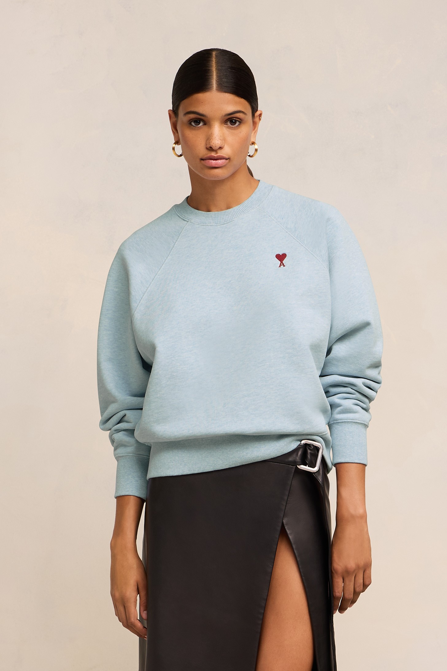 AMI PARIS de Coeur Sweatshirt in Heather Blue S