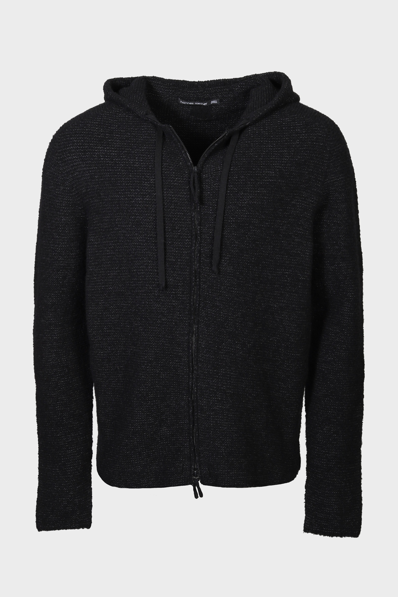 HANNES ROETHER Hooded Zip Knit Jacket in Black Melange