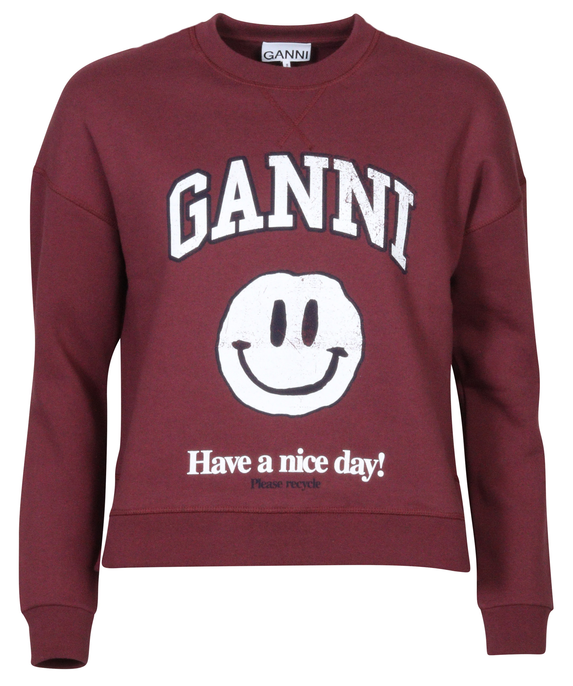 Ganni Smiley Sweatshirt Isoli Bordeaux Printed