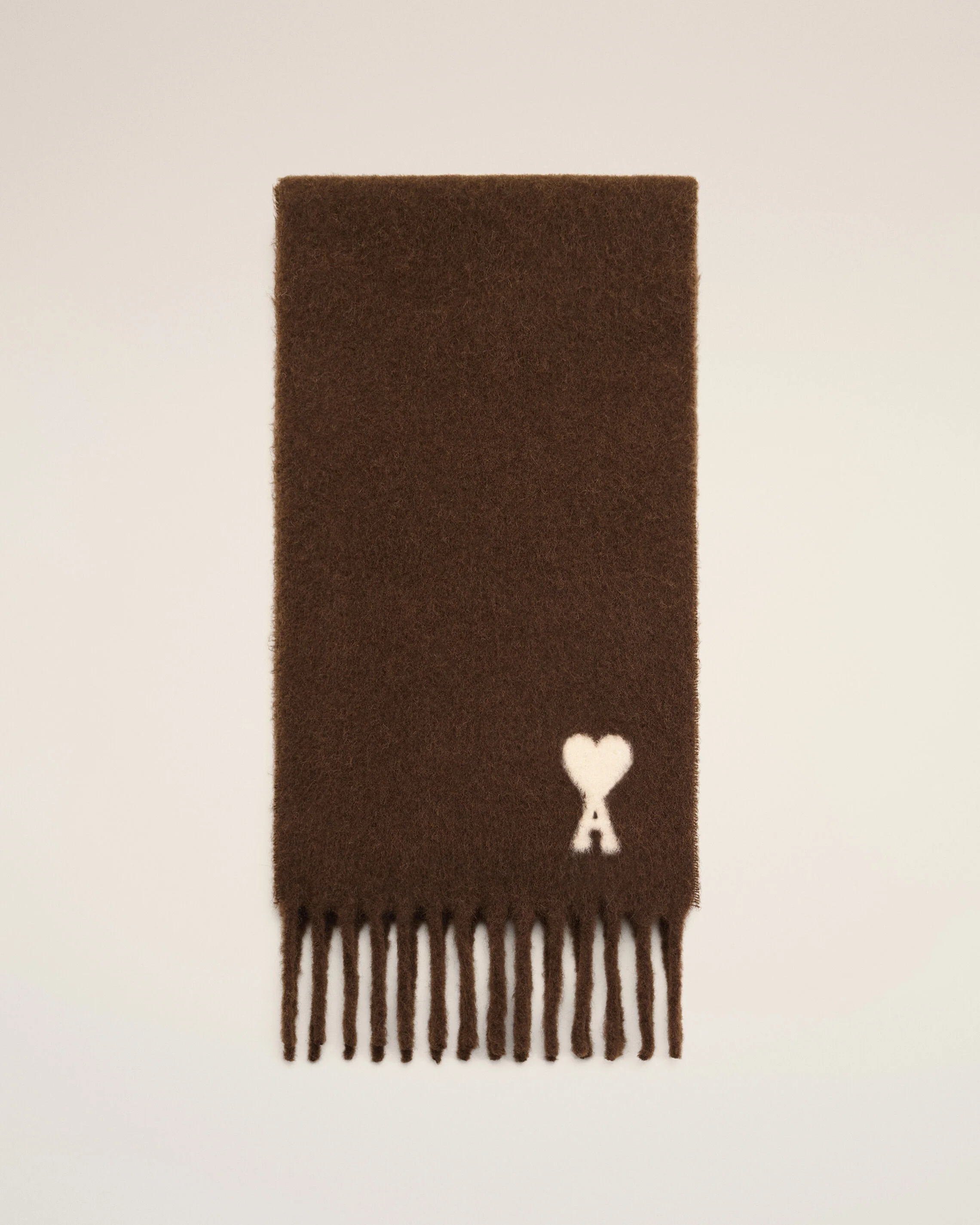 AMI PARIS de Coeur Wool Scarf in Chocolate Brown