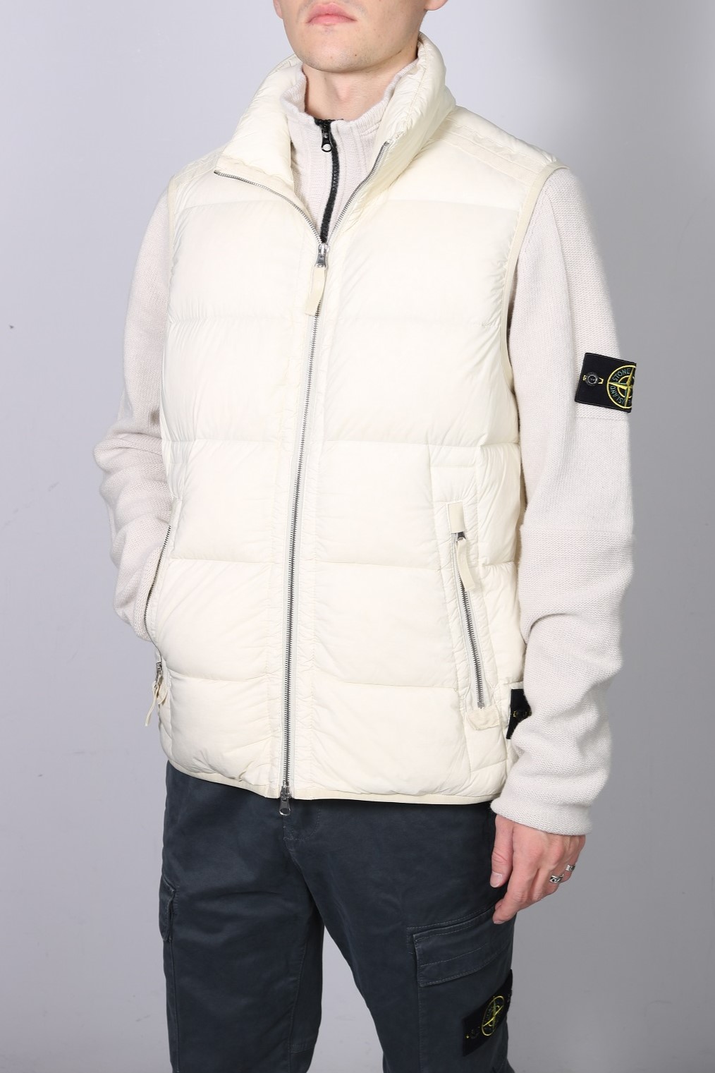 STONE ISLAND Down Vest in Cream