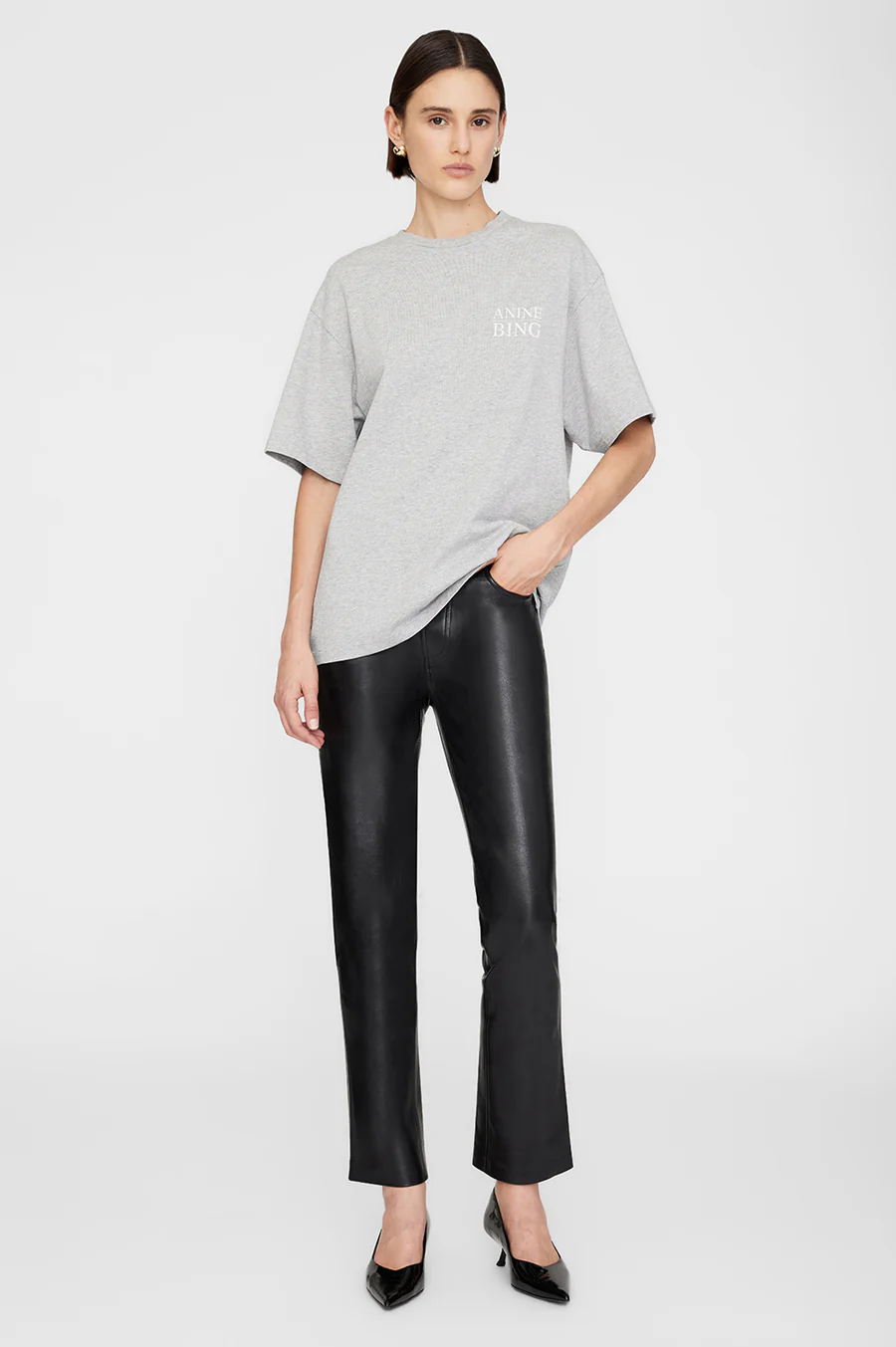 ANINE BING Myers T-Shirt Serif NY in Heather Grey ANINE BING Myers T-Shirt Serif NY in Heather Grey