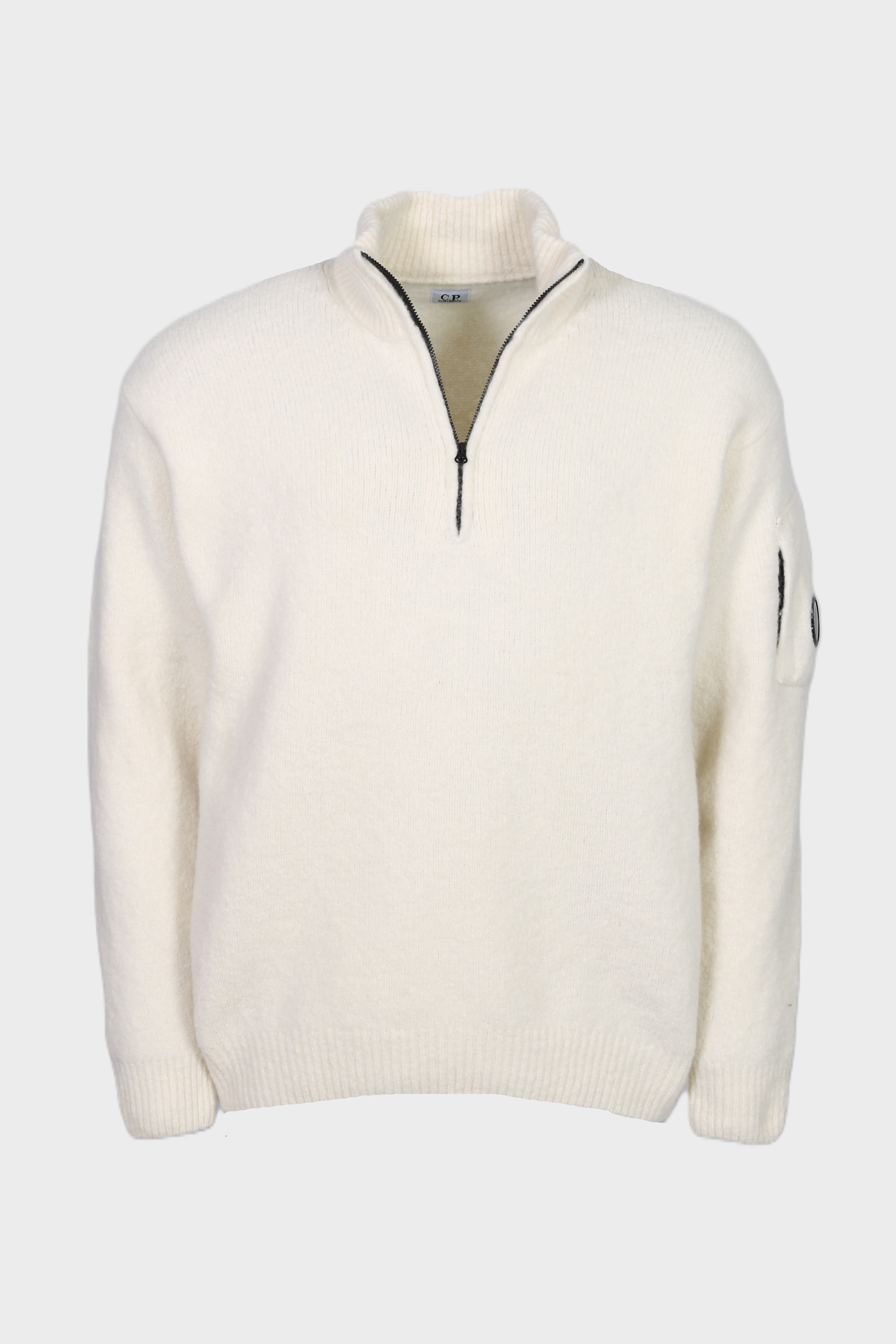 C.P. COMPANY Fluffy Knit Half Zip Pullover in Gauze White