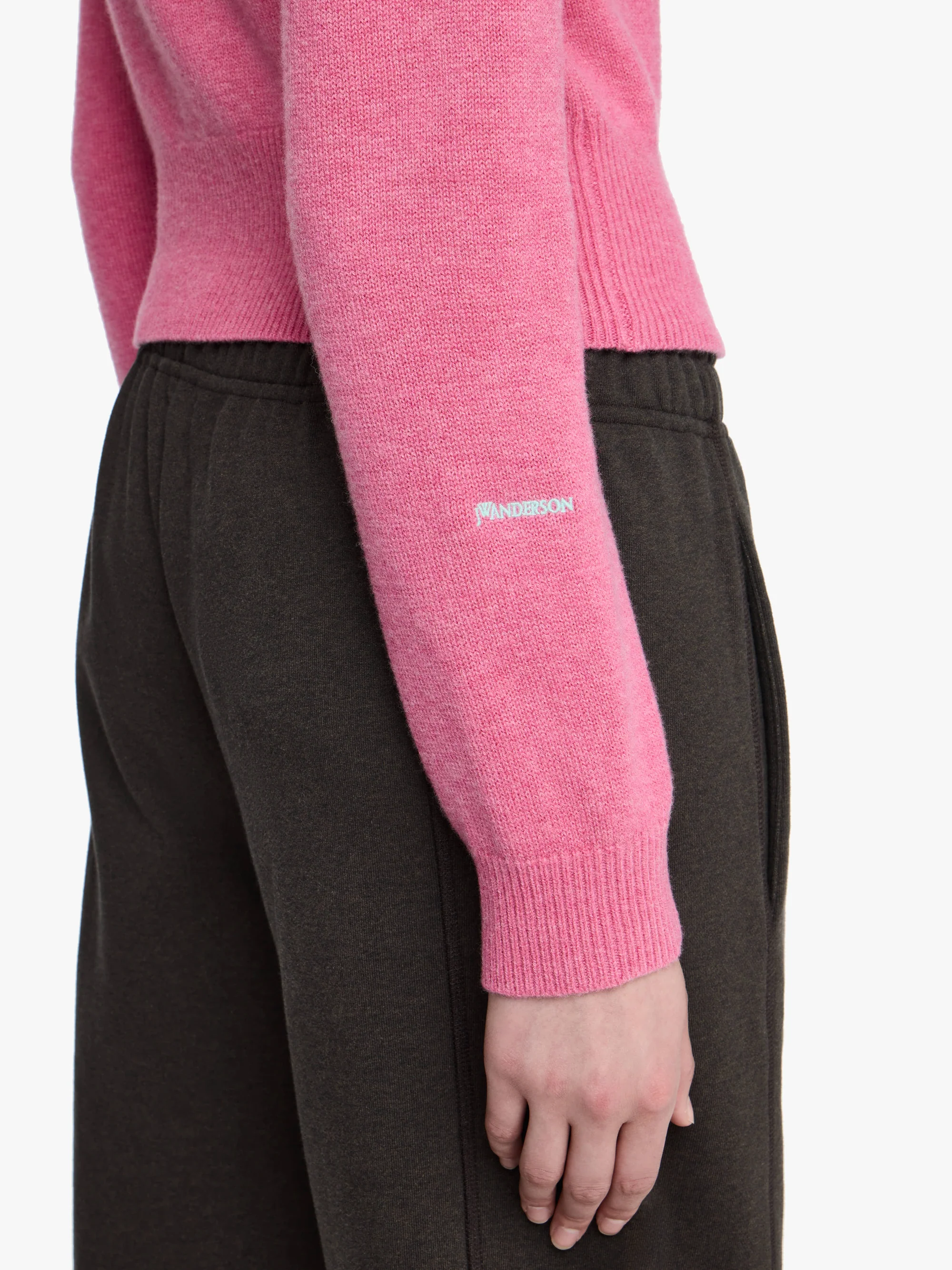 JW ANDERSON Contrast Embroidery Knit Cardigan in Pink